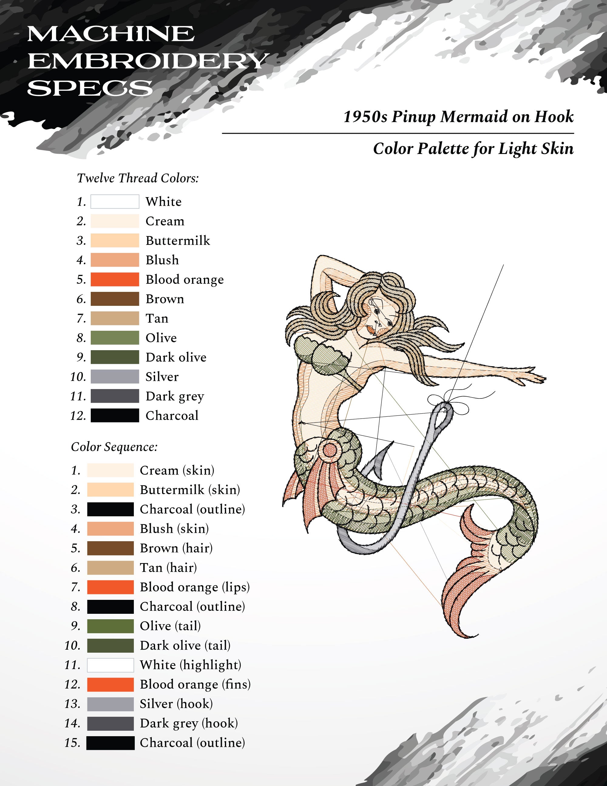 Vintage Tattoo Mermaid Pinup – Seven Sizes 5.5 to 13.5 Inches - Two Color Palettes
