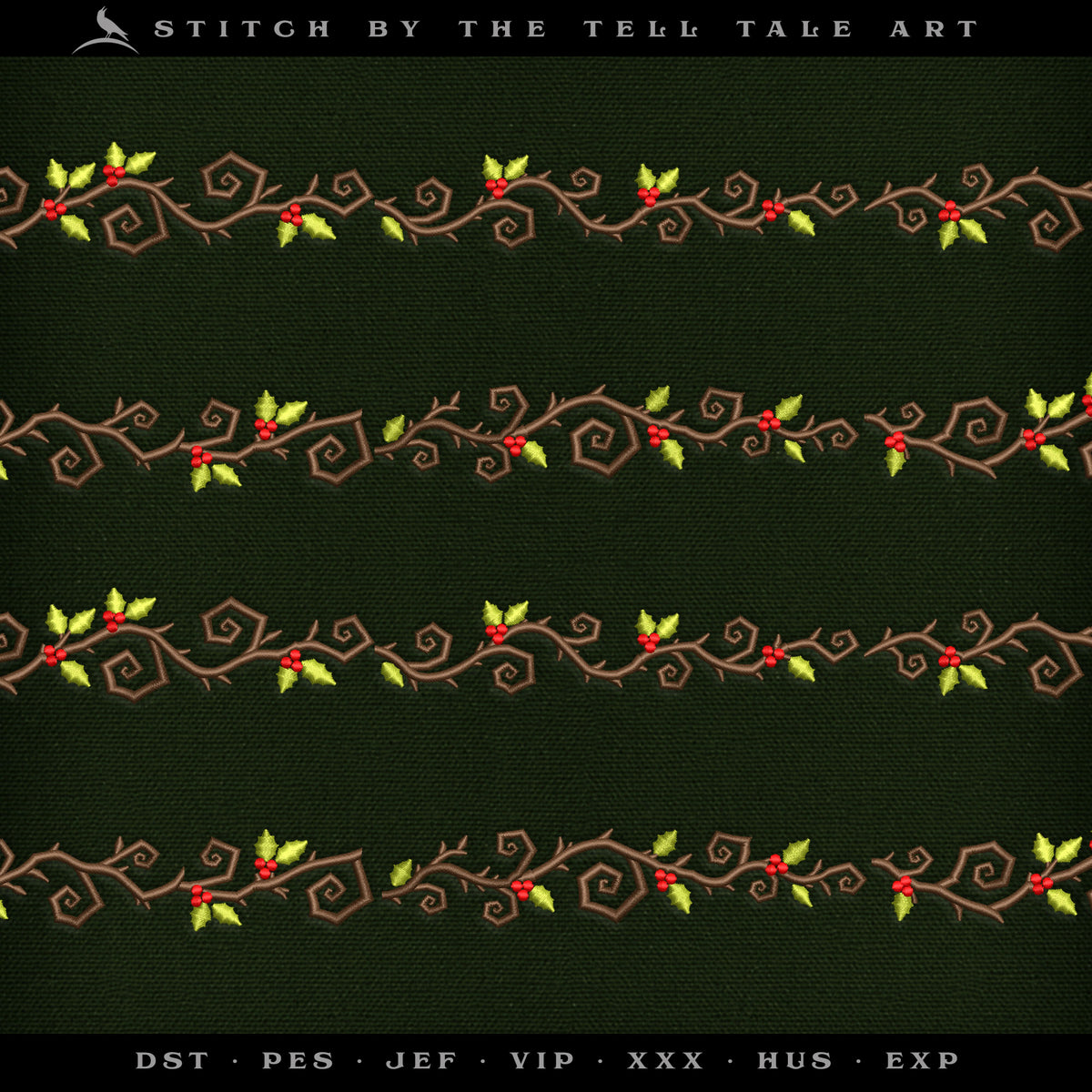 Crooked Christmas Holly Borders – Four Vertical Trims in Sizes from 4.5 to 7.5 Inches Tall