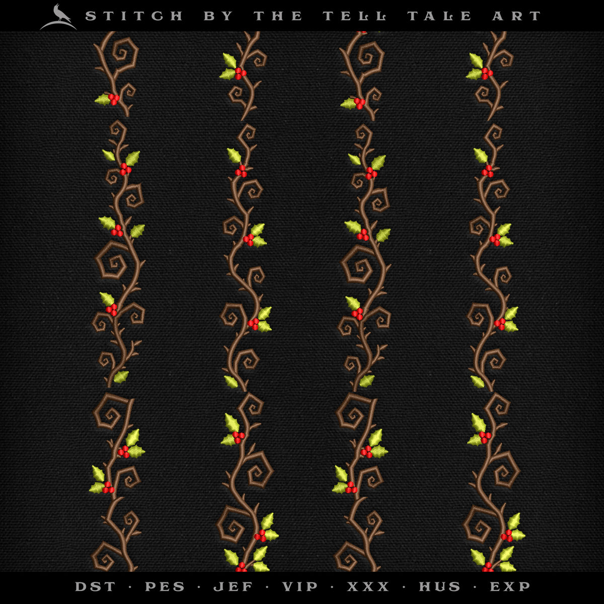Crooked Christmas Holly Borders – Four Vertical Trims in Sizes from 4.5 to 7.5 Inches Tall