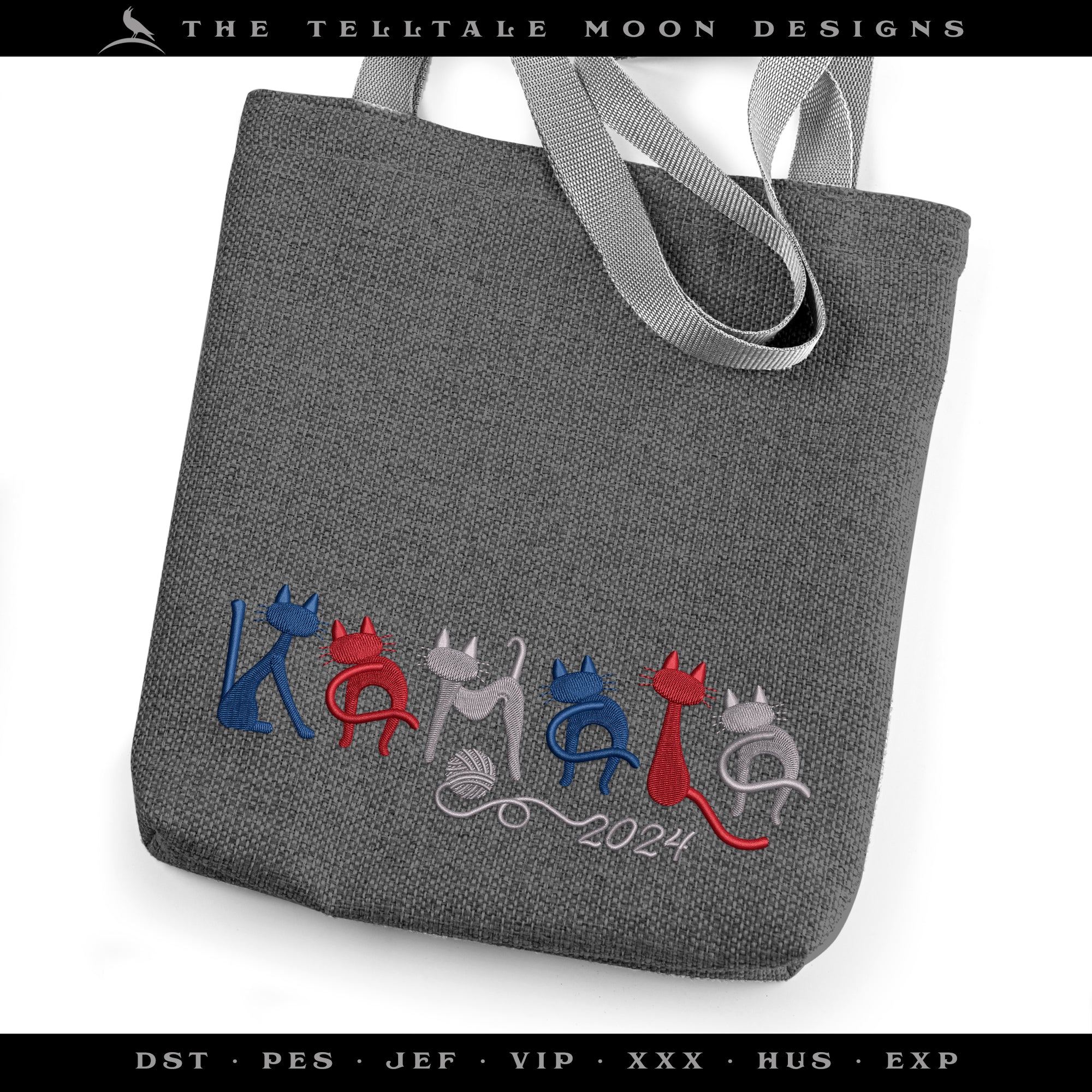 Embroidery for Election 2024 - Subtle, Fun "Kamala" for the Cat Ladies & Crones - Five Sizes 6.5 to 11.5 Inches Wide