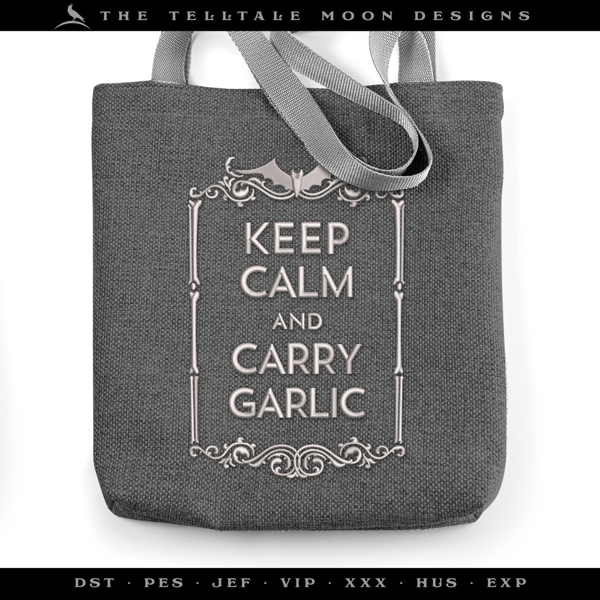 Embroidery: "Keep Calm and Carry Garlic" - Four Sizes Between 7 and 10 Inches Tall