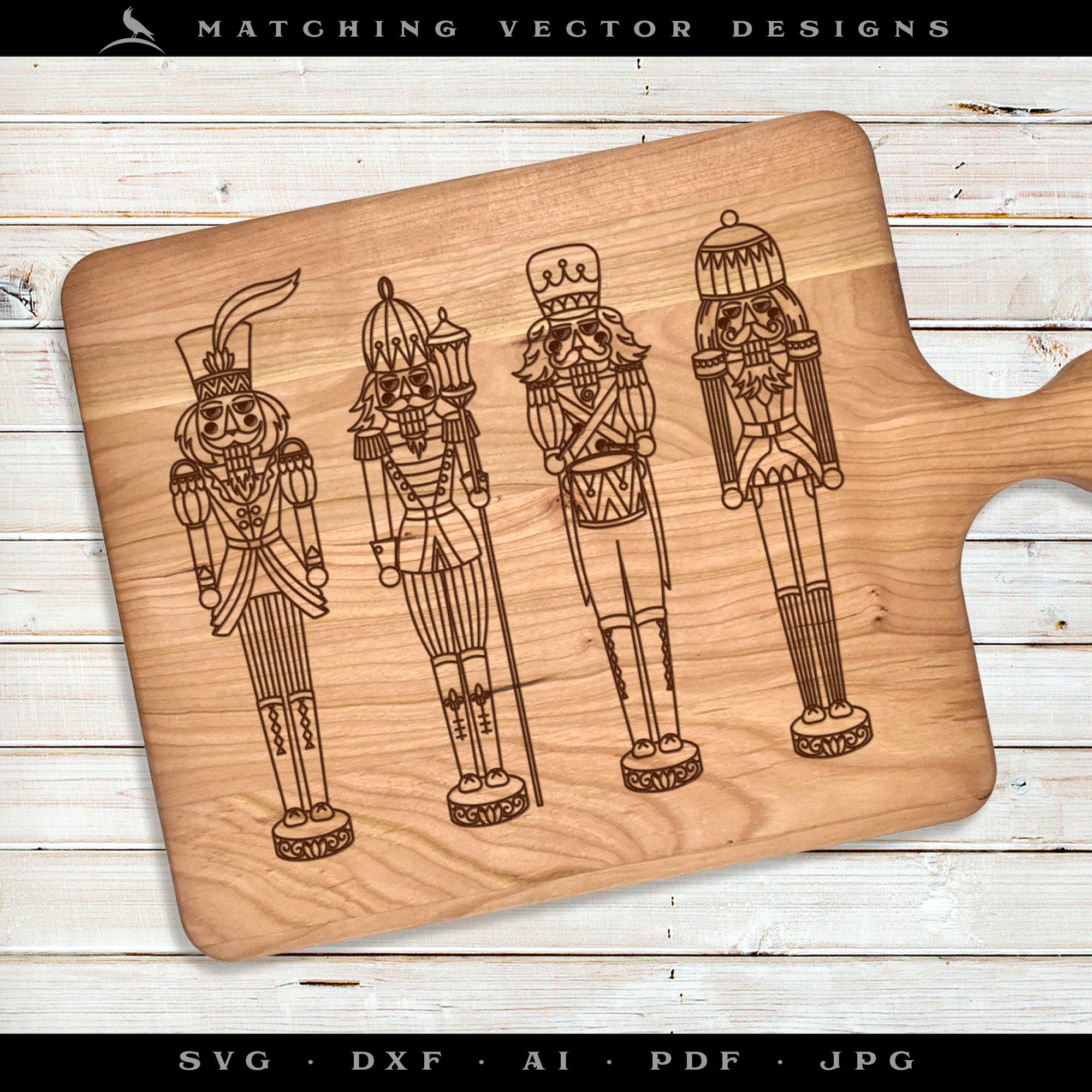 Embroidery Set: Drawings of Four Nutcrackers, PLUS Pennant and Tree Skirt Artwork for Classic Decorating - 6x6, 5x7, and Larger Hoops