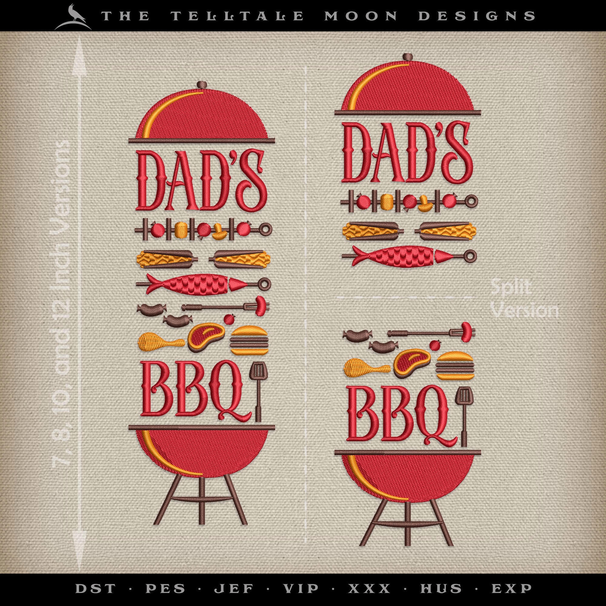 Embroidery: "Dad's BBQ" Design for Backyard Barbecue - Four Sizes PLUS Split Sets