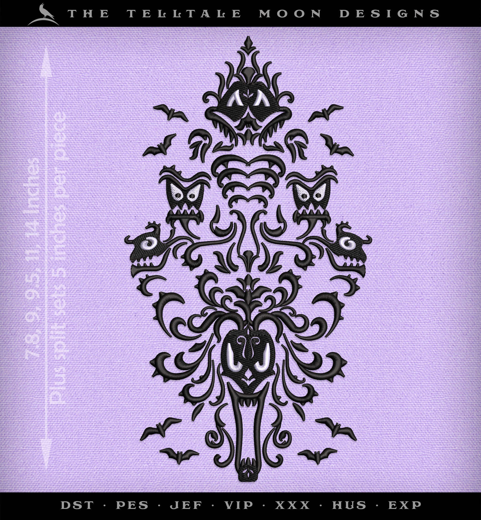 Machine Embroidery Files: Gothic Damask Inspired by Haunted Mansion (Five Sizes, Two Thread Colors)