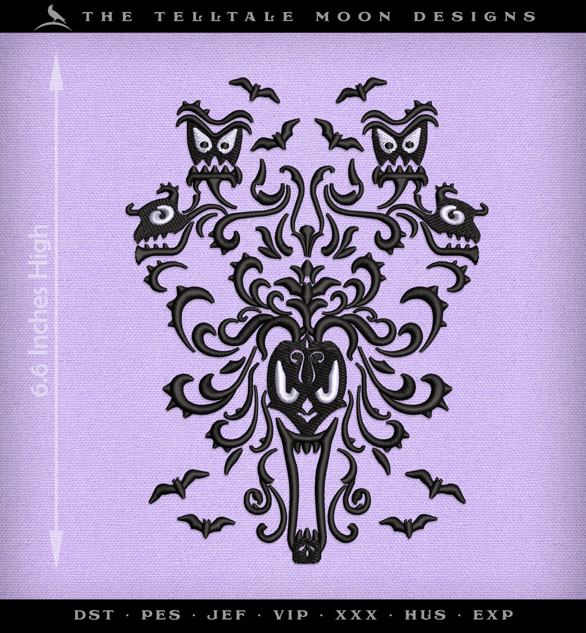 Machine Embroidery Files: Gothic Damask Inspired by Haunted Mansion (Five Sizes, Two Thread Colors)