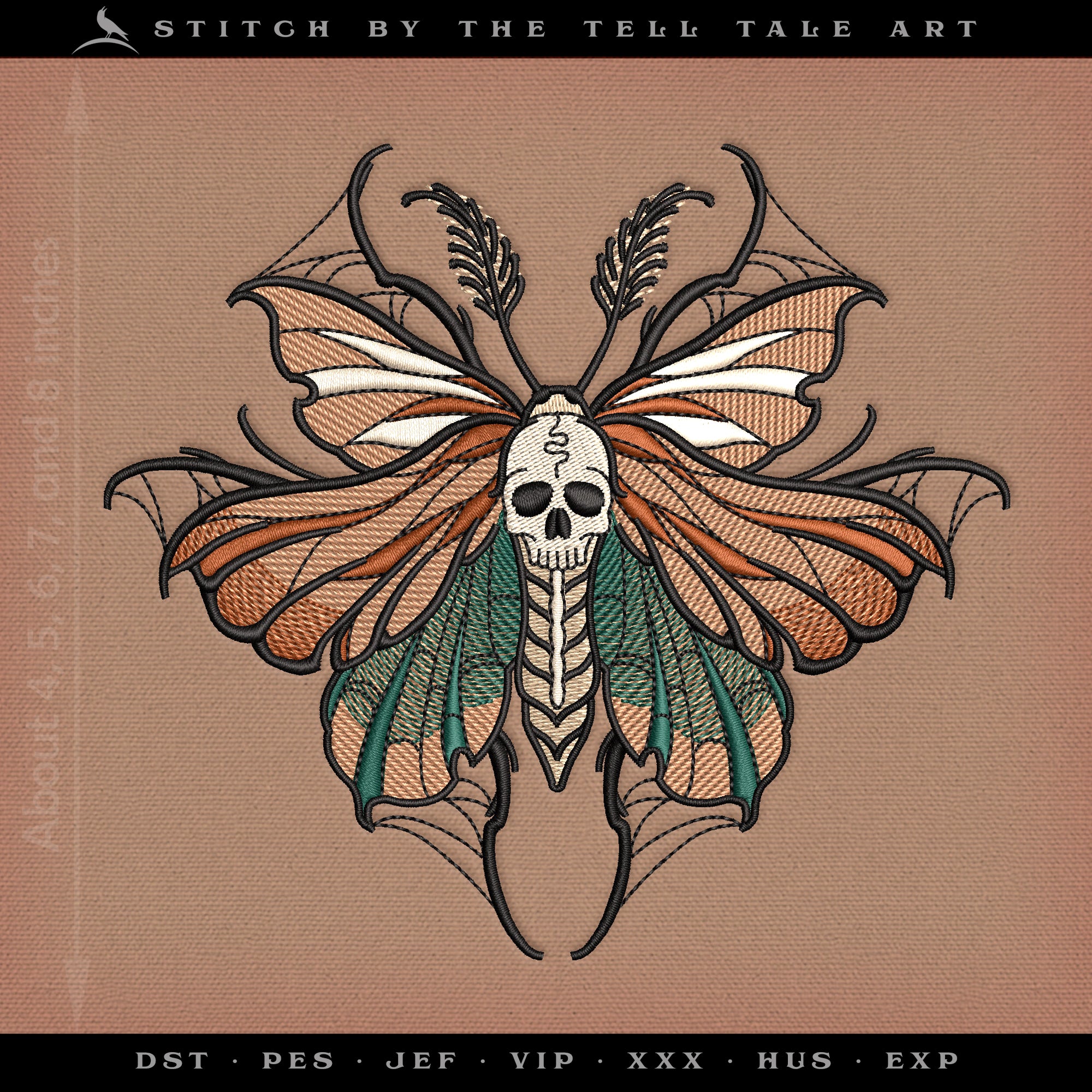 Death Goth Design Death Head Moth Embroidery – Gothic Tattoo Style Design – The Tell Tale Art