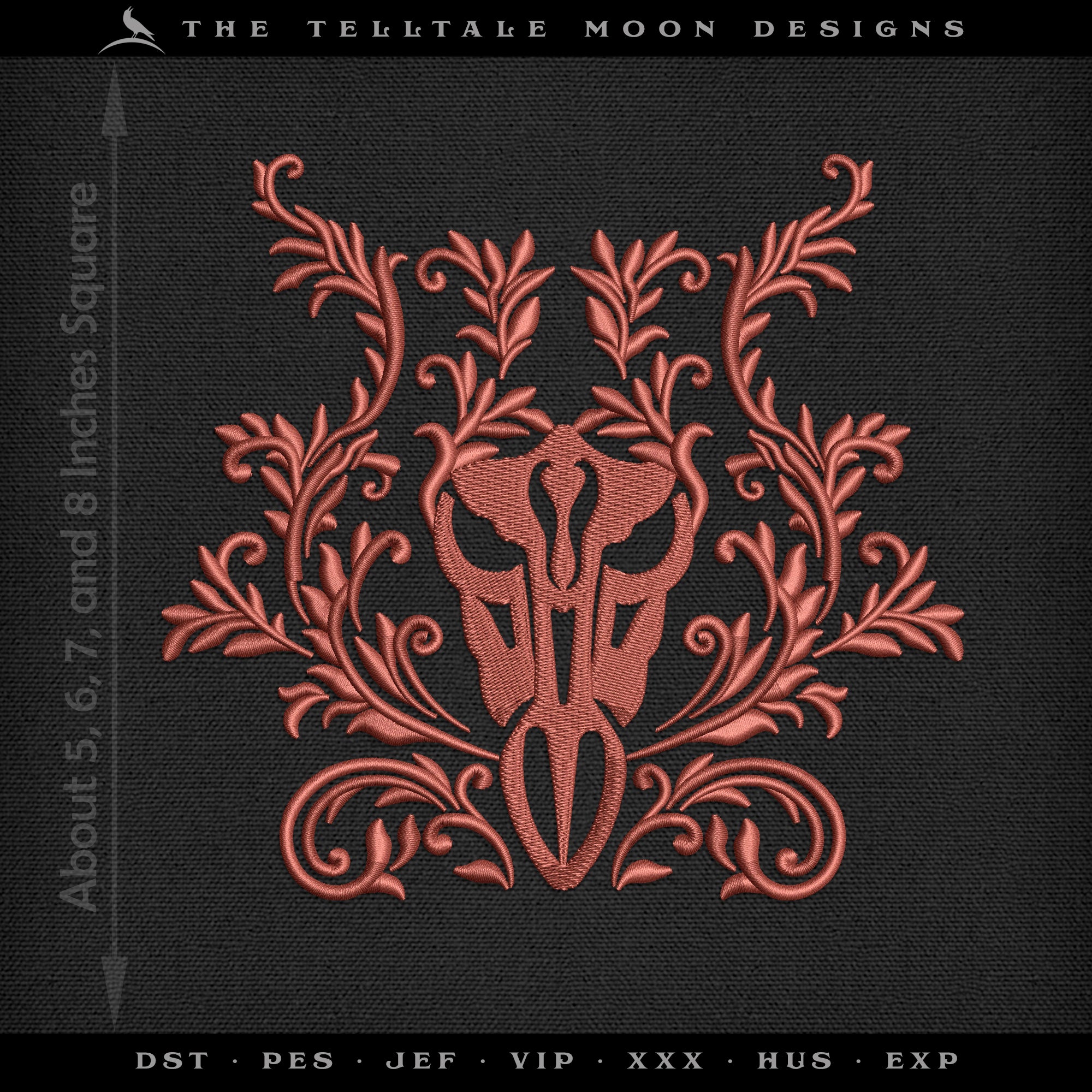 Embroidery: Intricate Deer Skull Damask in Four Sizes - 5 to 8 Inches