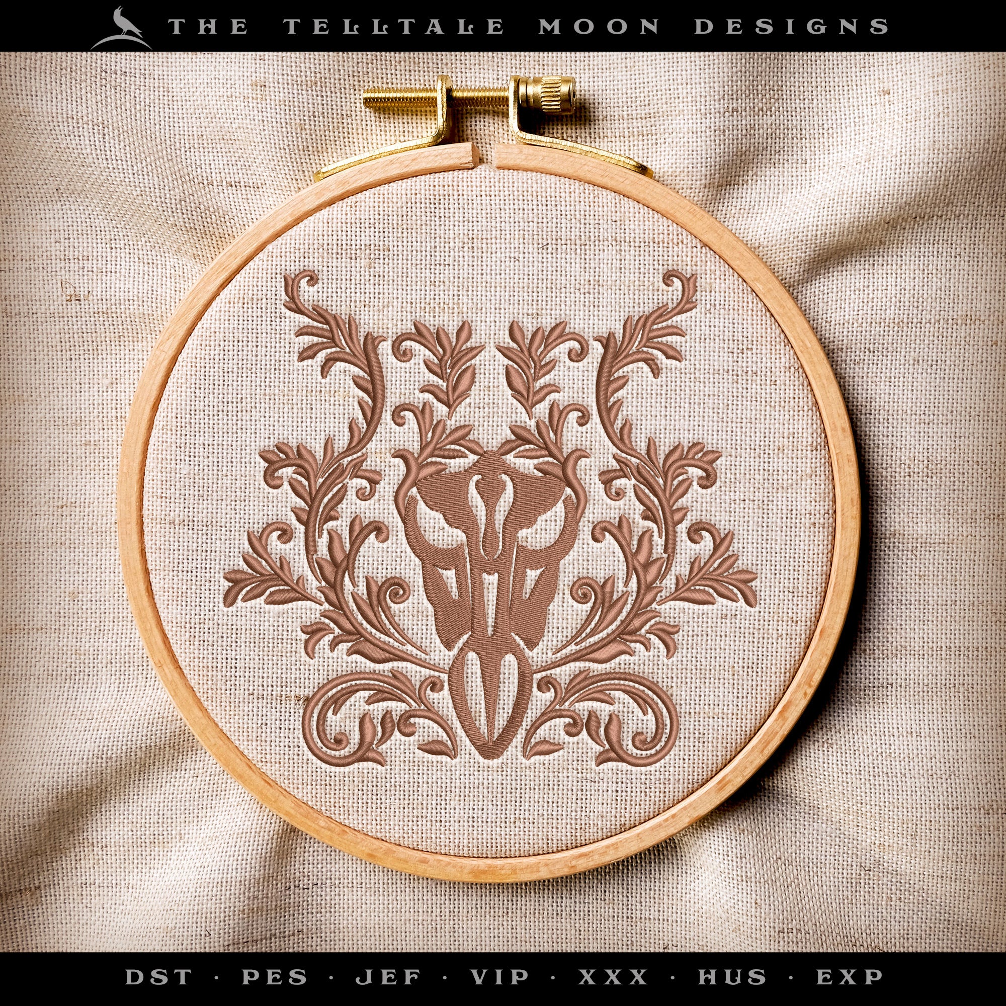 Embroidery: Intricate Deer Skull Damask in Four Sizes - 5 to 8 Inches