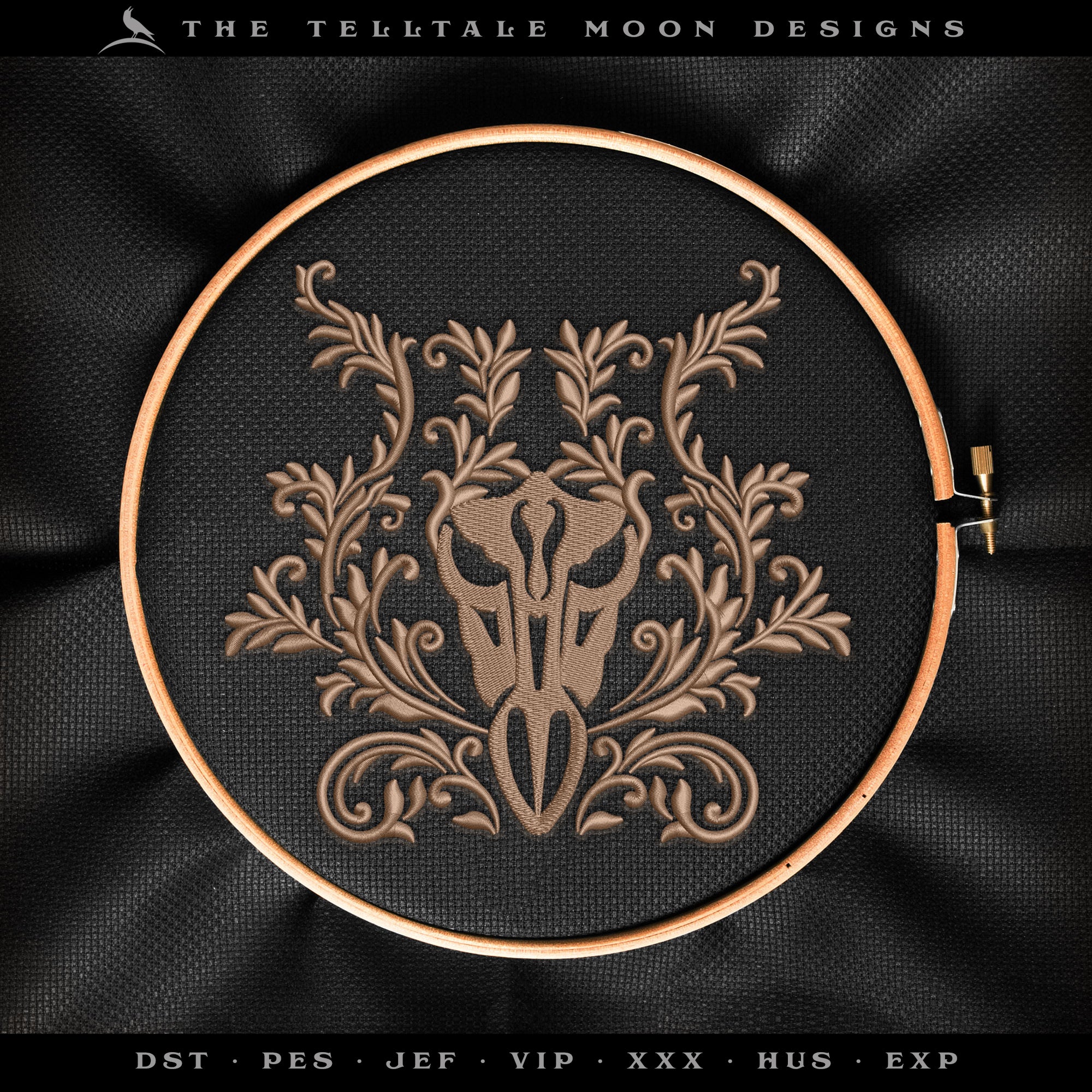 Embroidery: Intricate Deer Skull Damask in Four Sizes - 5 to 8 Inches