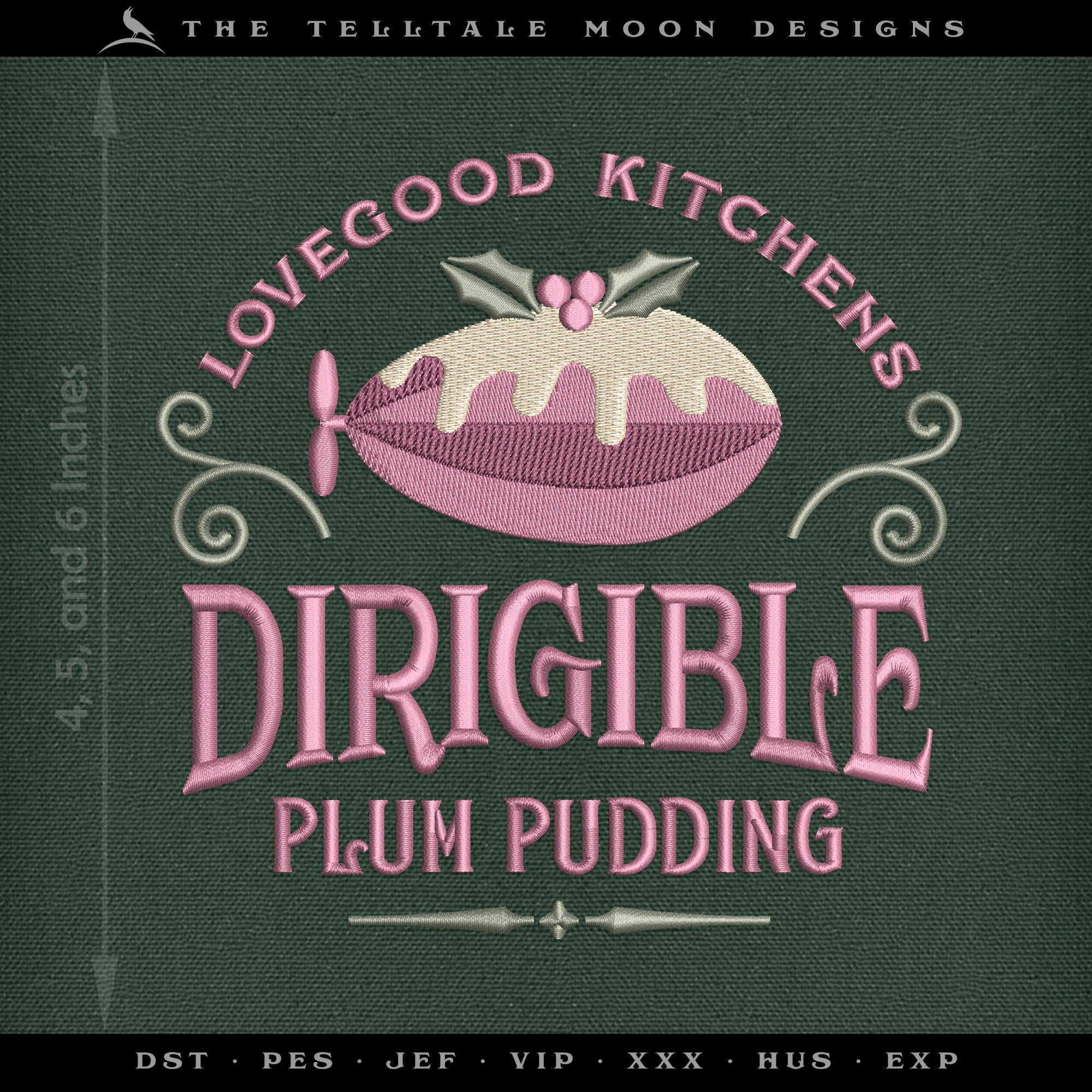 Embroidery: "Dirigible Plum Pudding" Wizard Humor - 4, 5, and 6 Inches