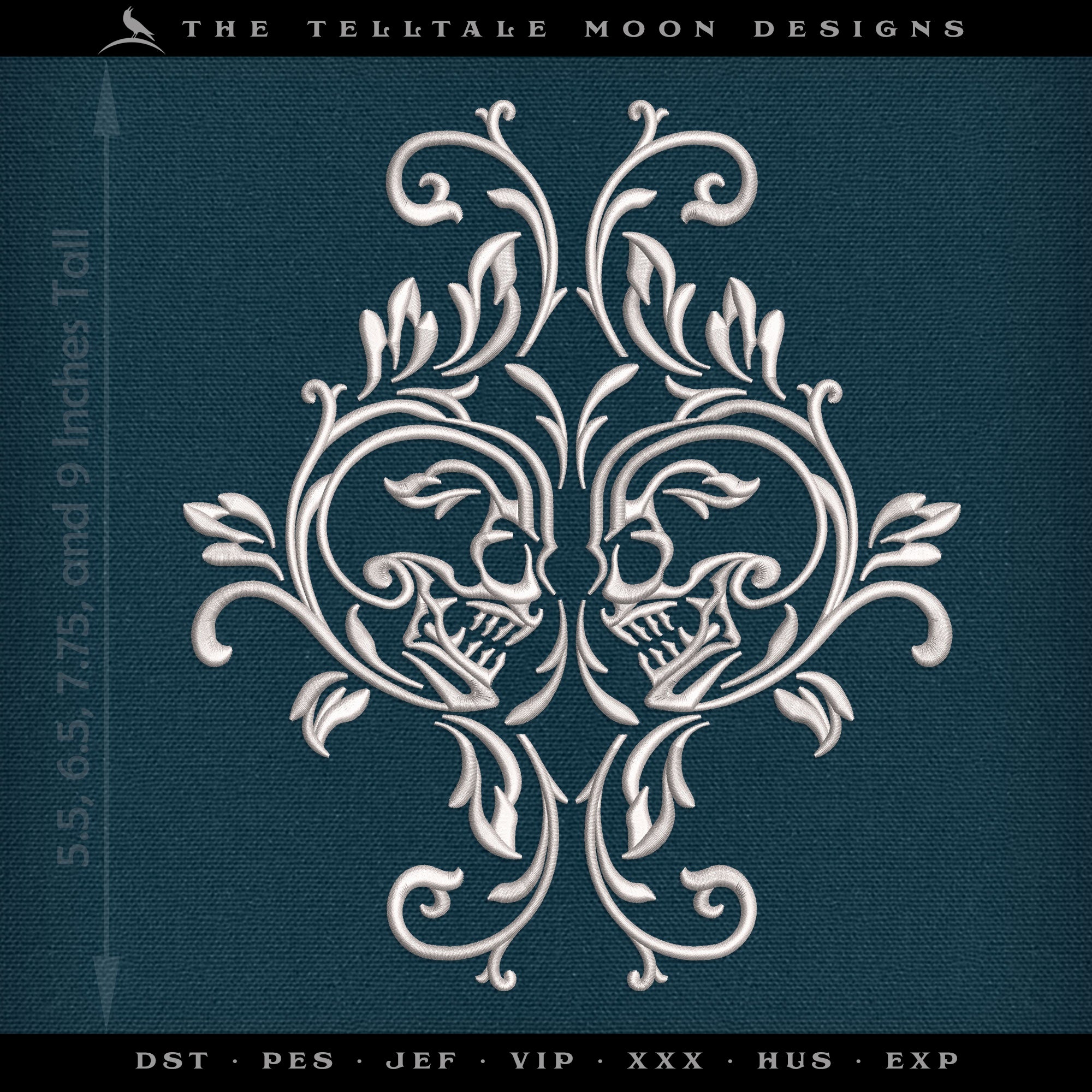 Embroidery: SET of Gothic Skull Damask Designs - Includes Double, Single, and Skull in Four Sizes