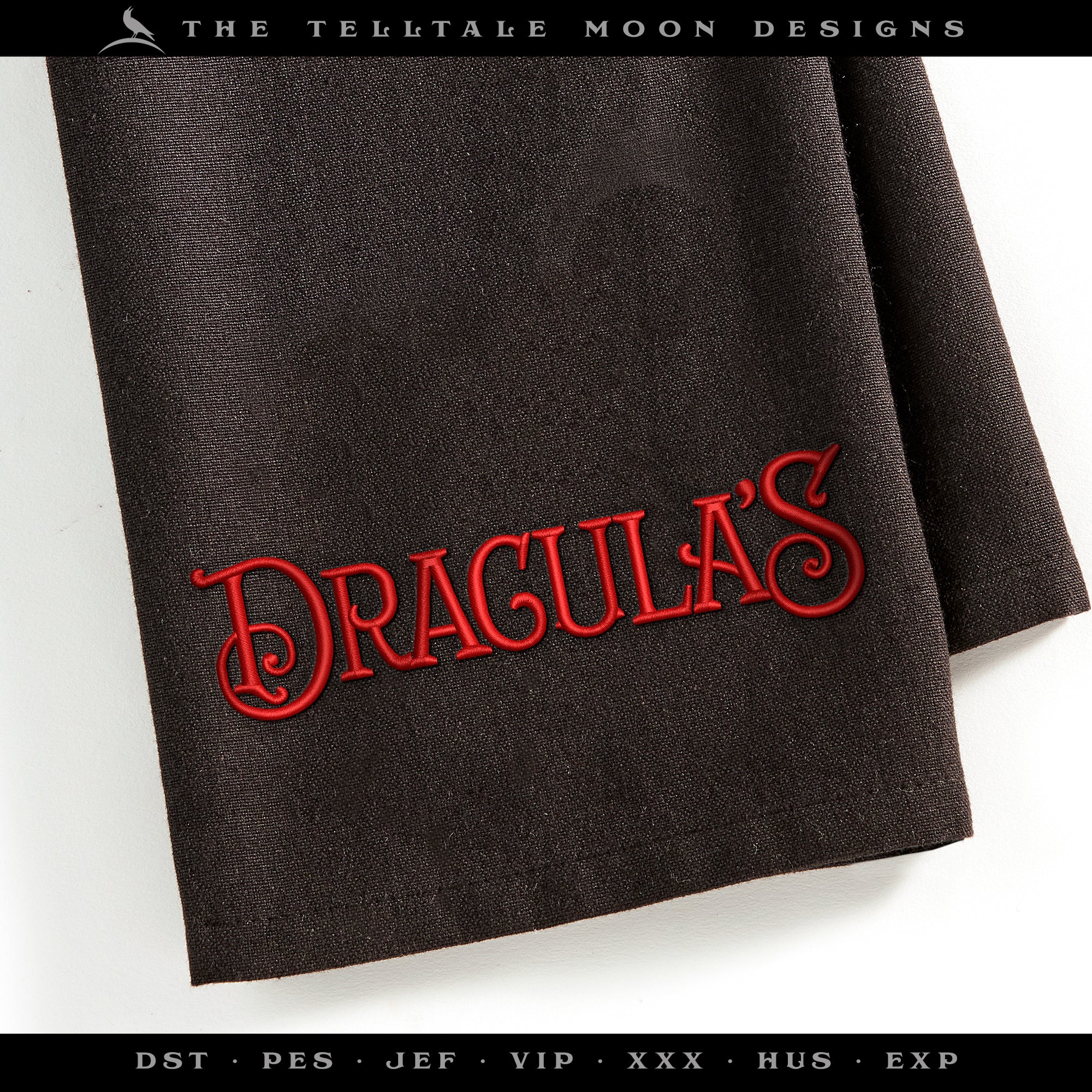 Embroidery: Vintage-style Dracula's Private Club Sign - 6, 7, 8, 9, and 10 Inches Wide