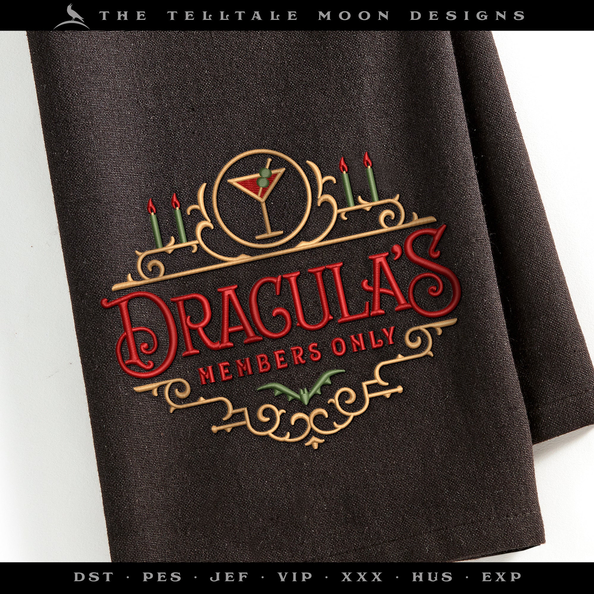 Embroidery: Vintage-style Dracula's Private Club Sign - 6, 7, 8, 9, and 10 Inches Wide