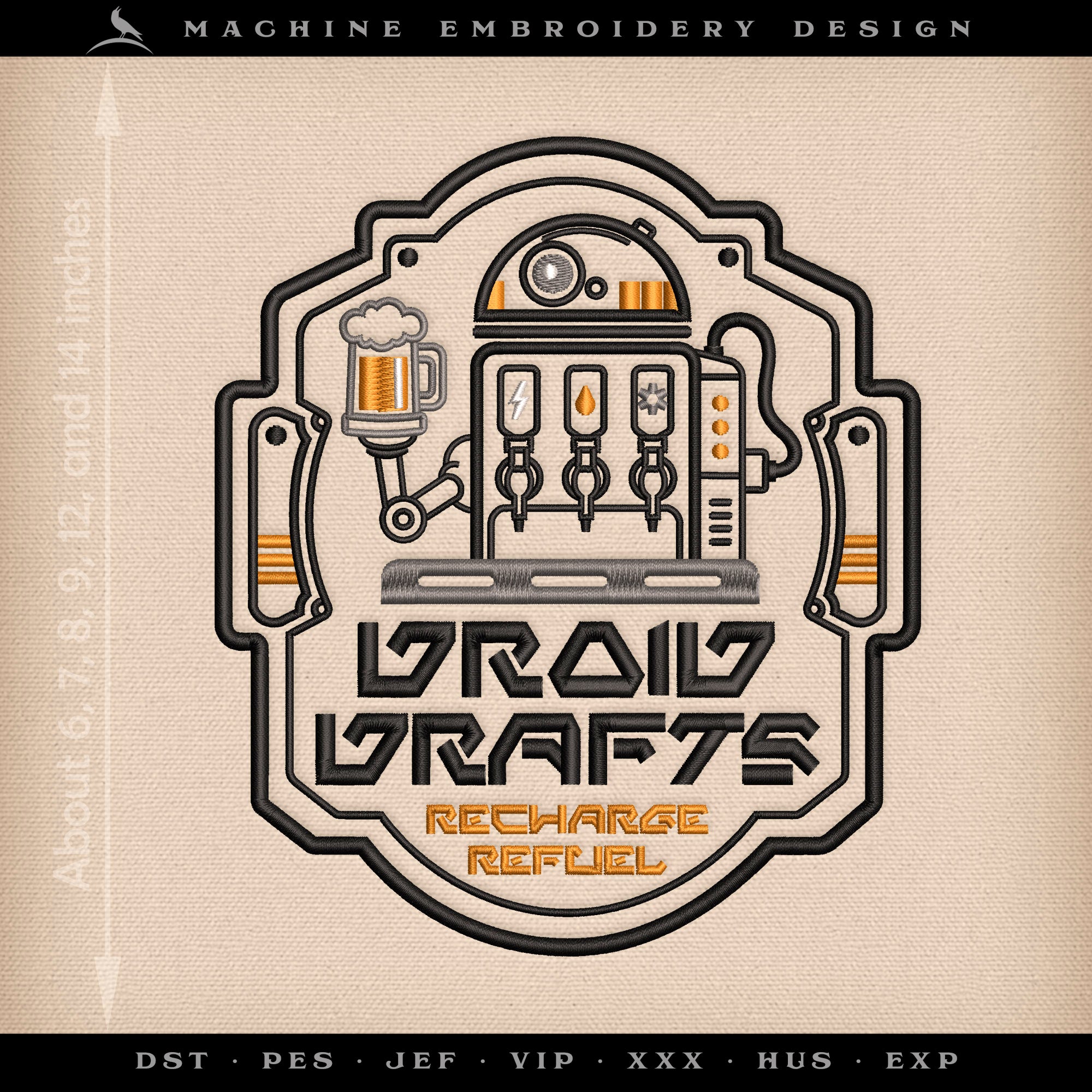 Droid Drafts Embroidery & SVG – Galactic Recharge and Refuel – Sizes 5.5 to 14 Inches Tall