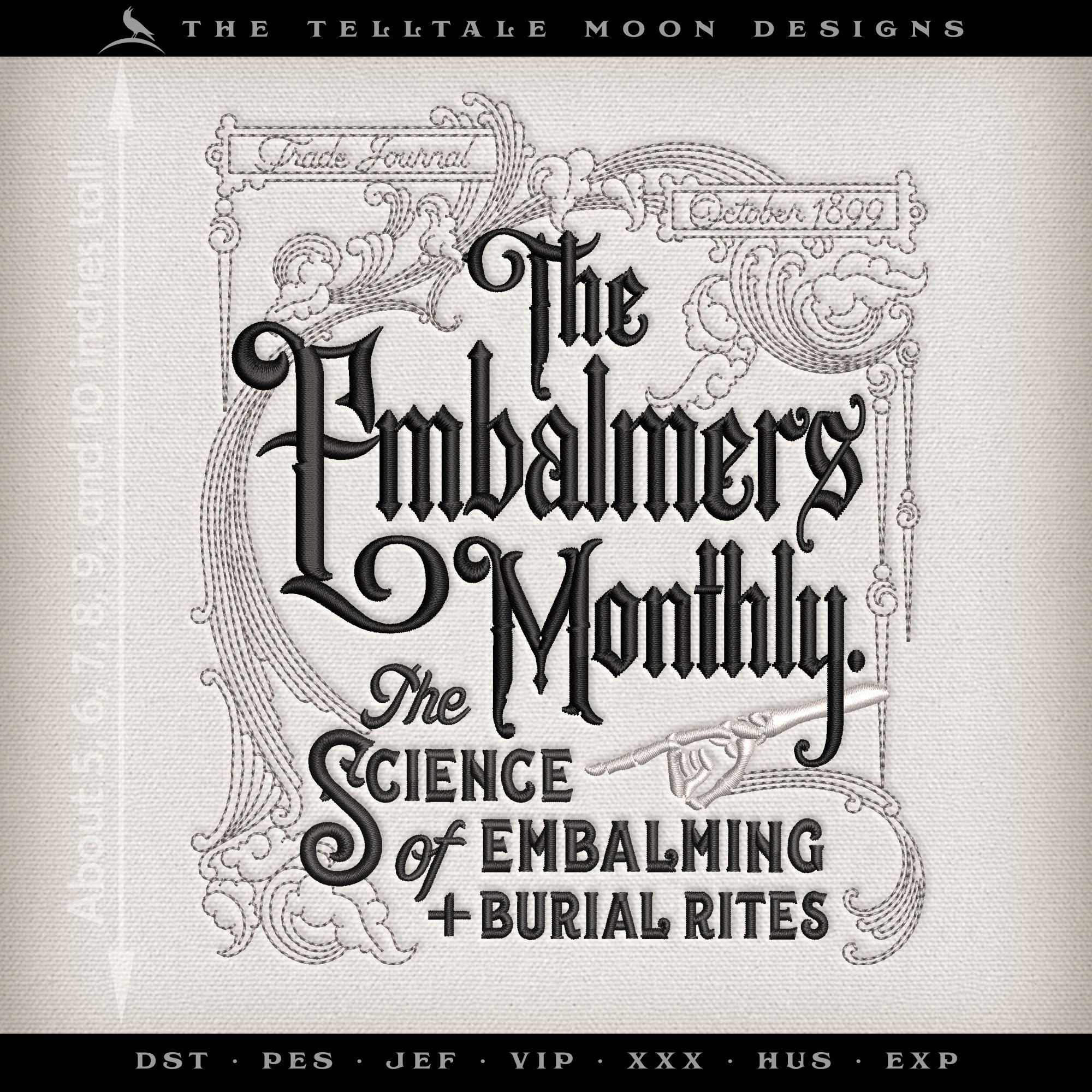 Embroidery: "The Embalmers Monthly" Antique Trade Design - Six Sizes - Three Thread Colors