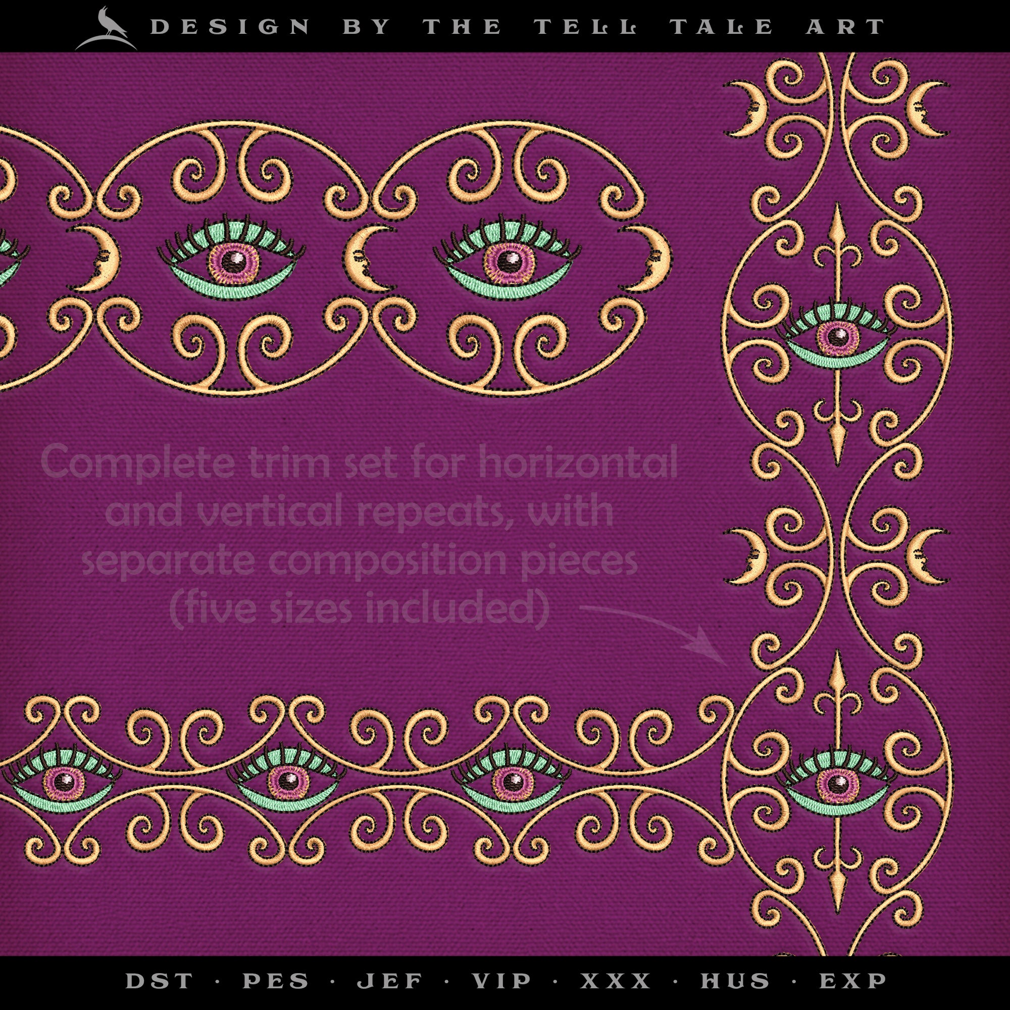 Esoteric Eye Border Embroidery Set – Repeat Trim System – Multiple Layouts & Sizes