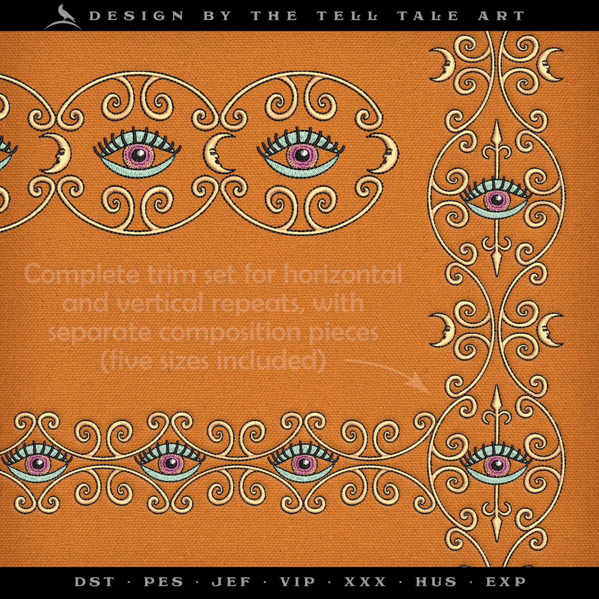 Esoteric Eye Border Embroidery Set – Repeat Trim System – Multiple Layouts & Sizes