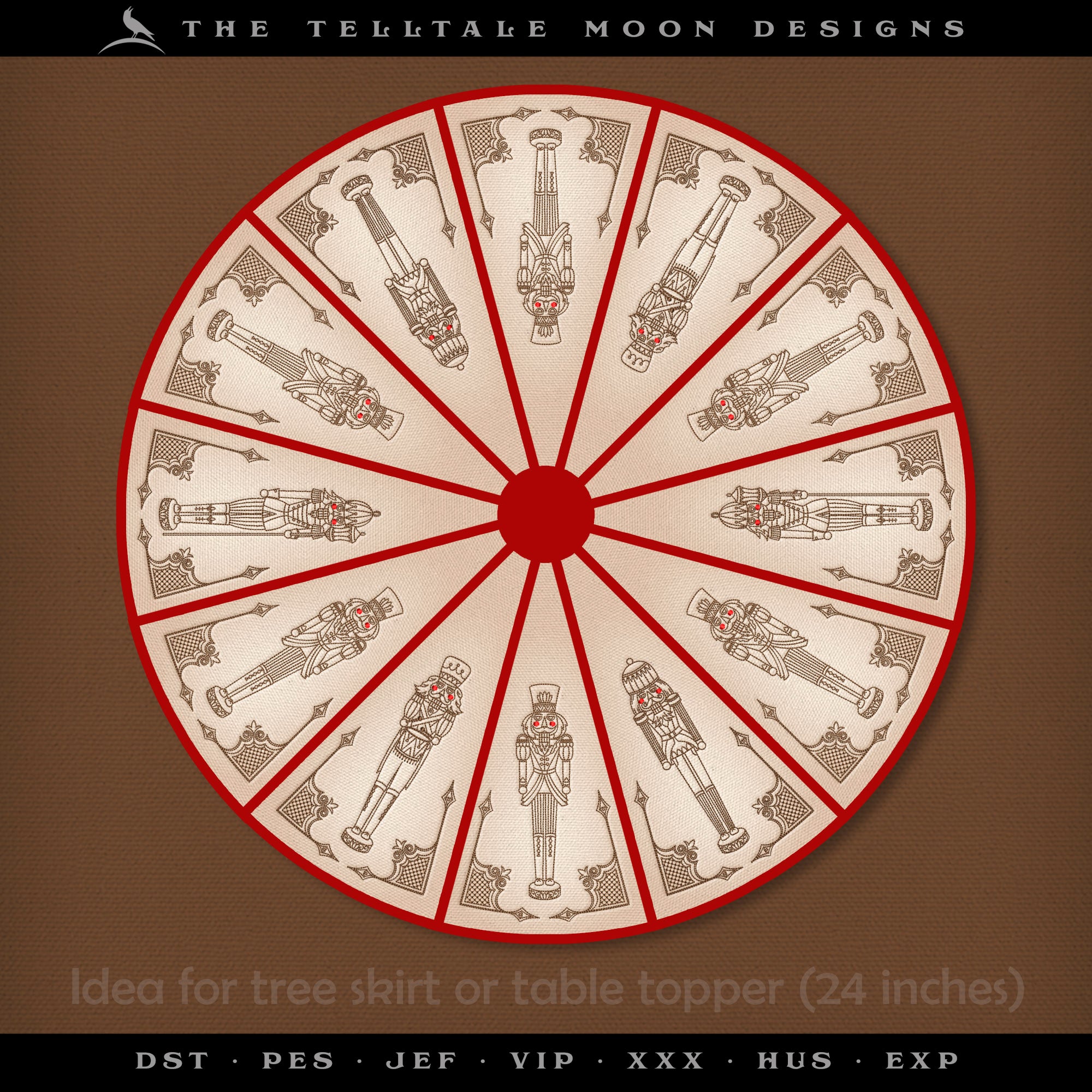 Embroidery Set: Drawings of Four Nutcrackers, PLUS Pennant and Tree Skirt Artwork for Classic Decorating - 6x6, 5x7, and Larger Hoops