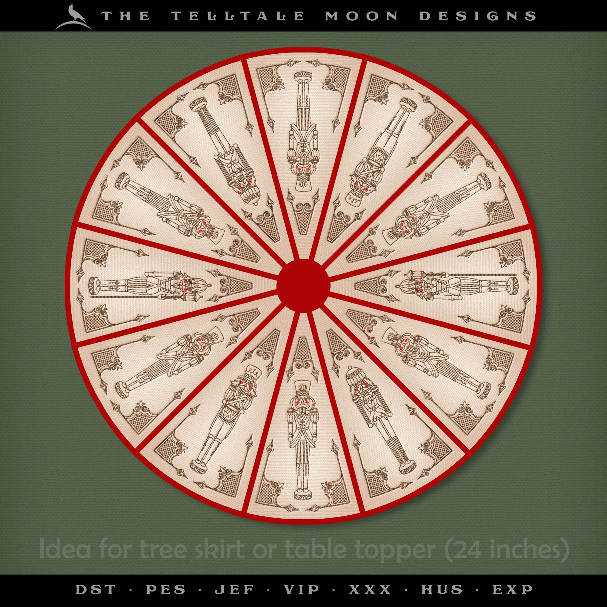 Embroidery Set: Drawings of Four Nutcrackers, PLUS Pennant and Tree Skirt Artwork for Classic Decorating - 6x6, 5x7, and Larger Hoops