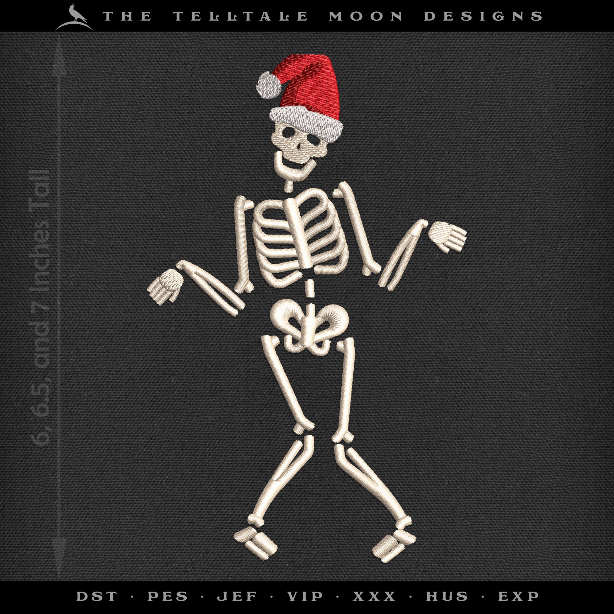 Embroidery: Dancing Santa Skeleton (4 Colors; 3 Sizes Between 6 and 7 Inches Tall)
