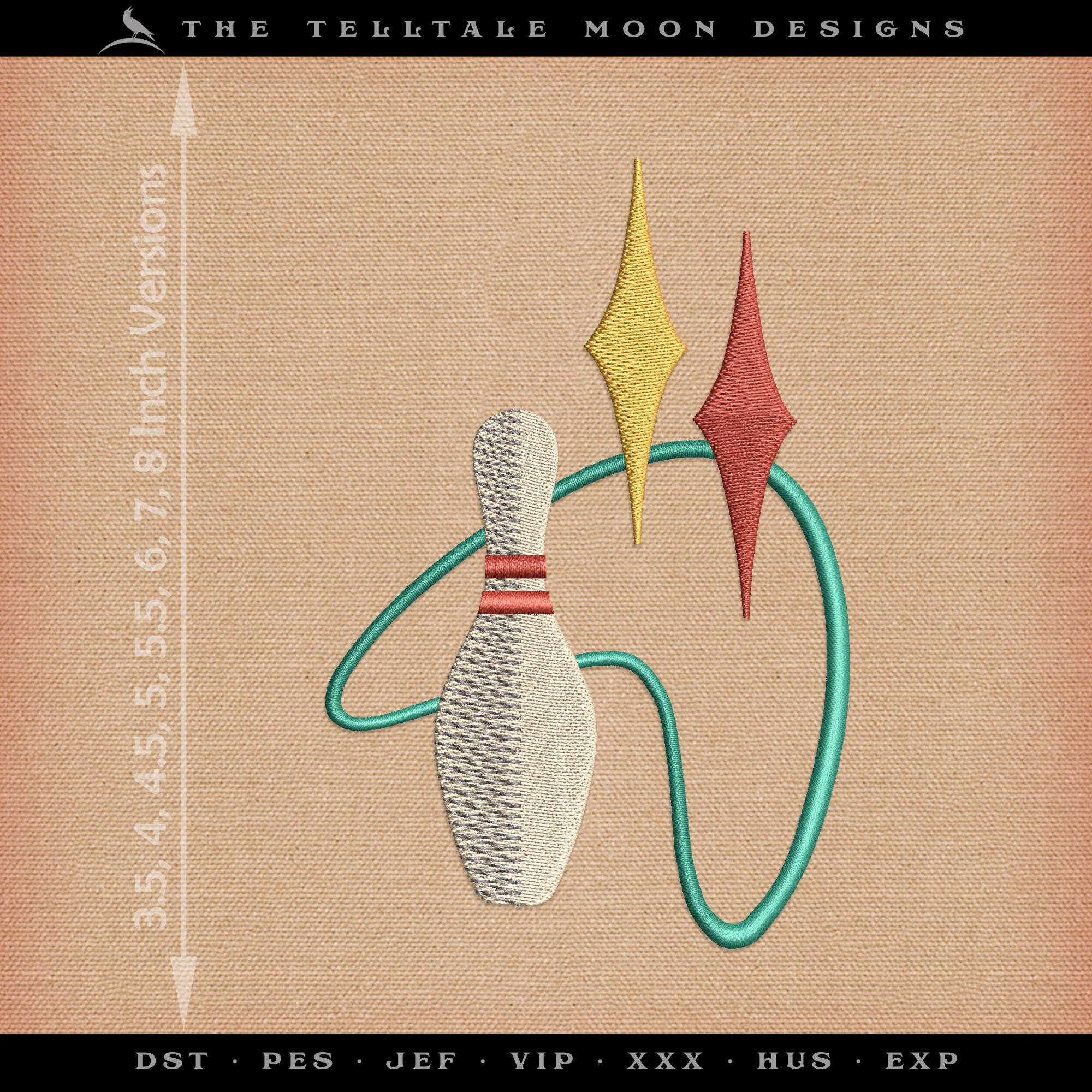 Embroidery: Mid Century Modern Atomic Bowling Design, in Several Sizes