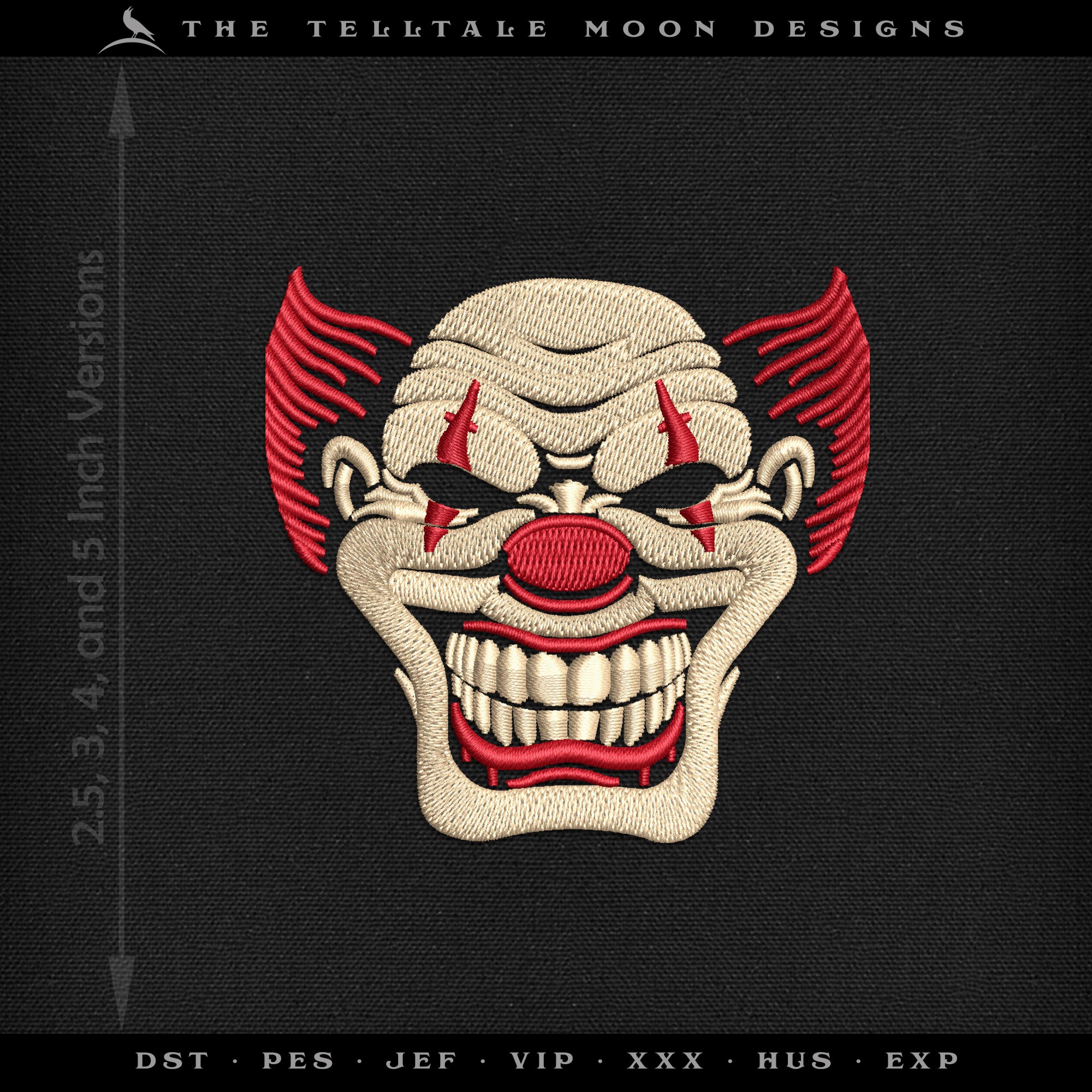 Embroidery: Horror Carnival Clown - 2.5, 3, 4, and 5 Inches - Two Thread Colors