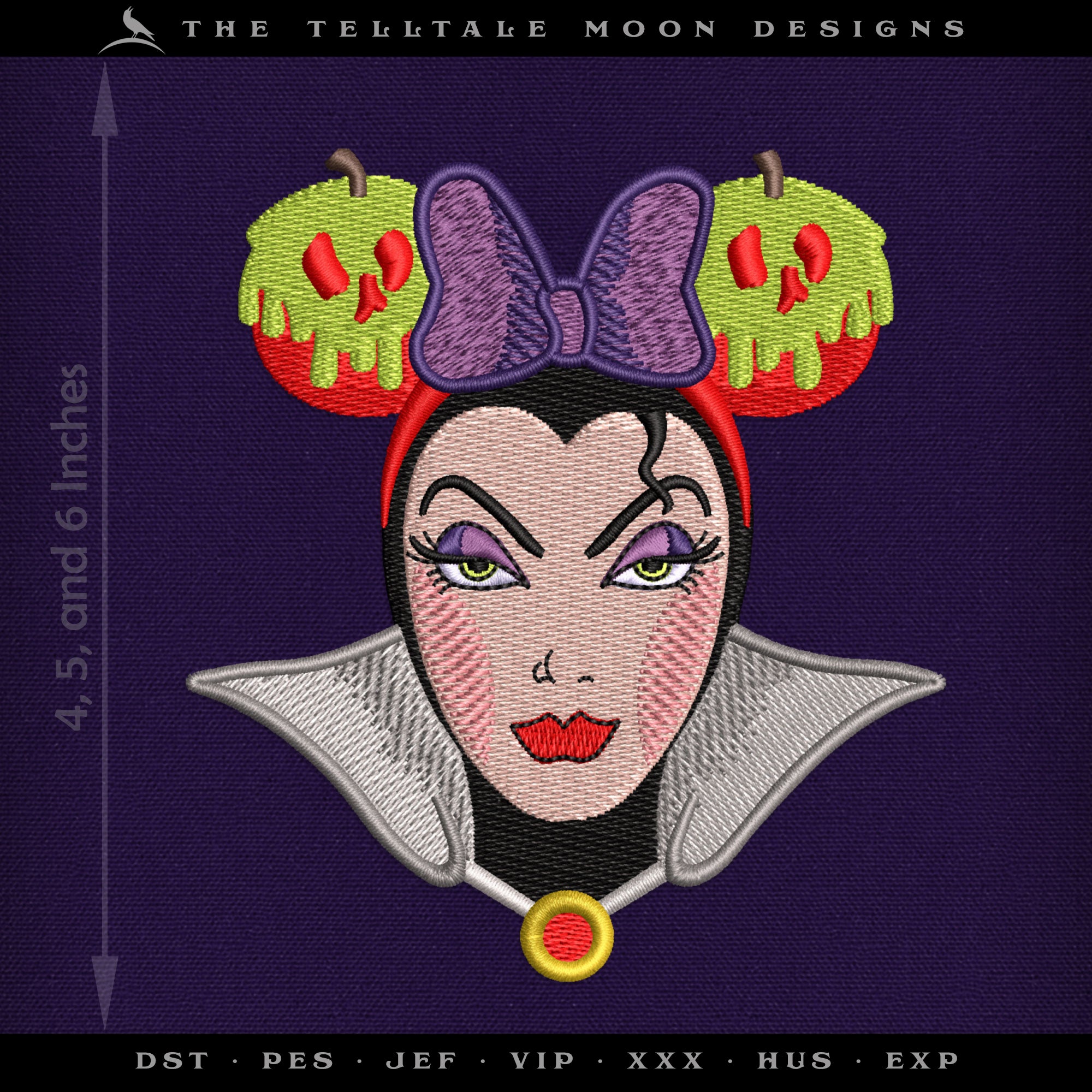 Embroidery Set: Wicked Queen with "Poison Apple Ears" - 4, 5, 6, and 7 Inch Sizes