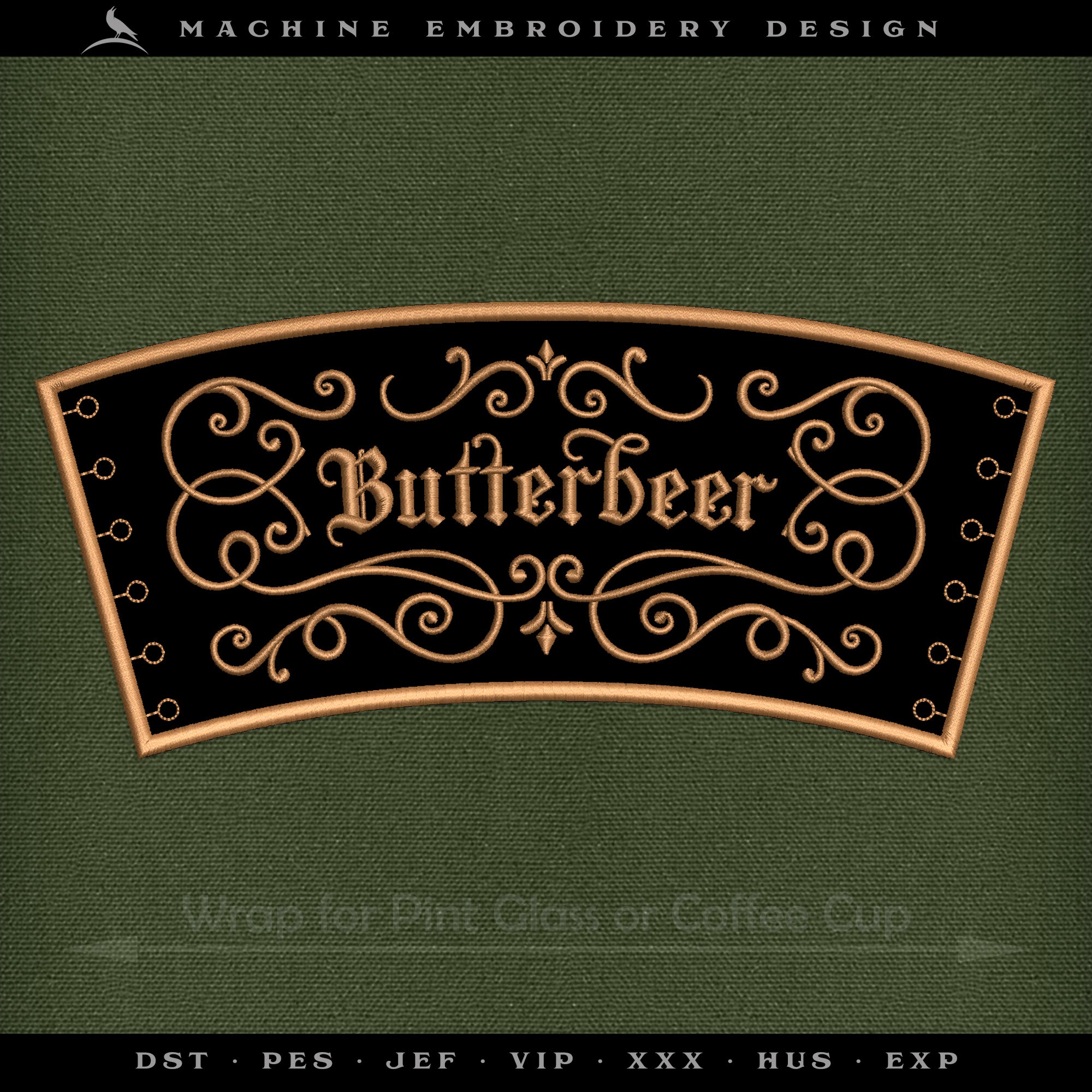 Ornate Blackletter Butter Beer Design - Six Sizes 6 to 11 Inches, Plus Drink Sleeve