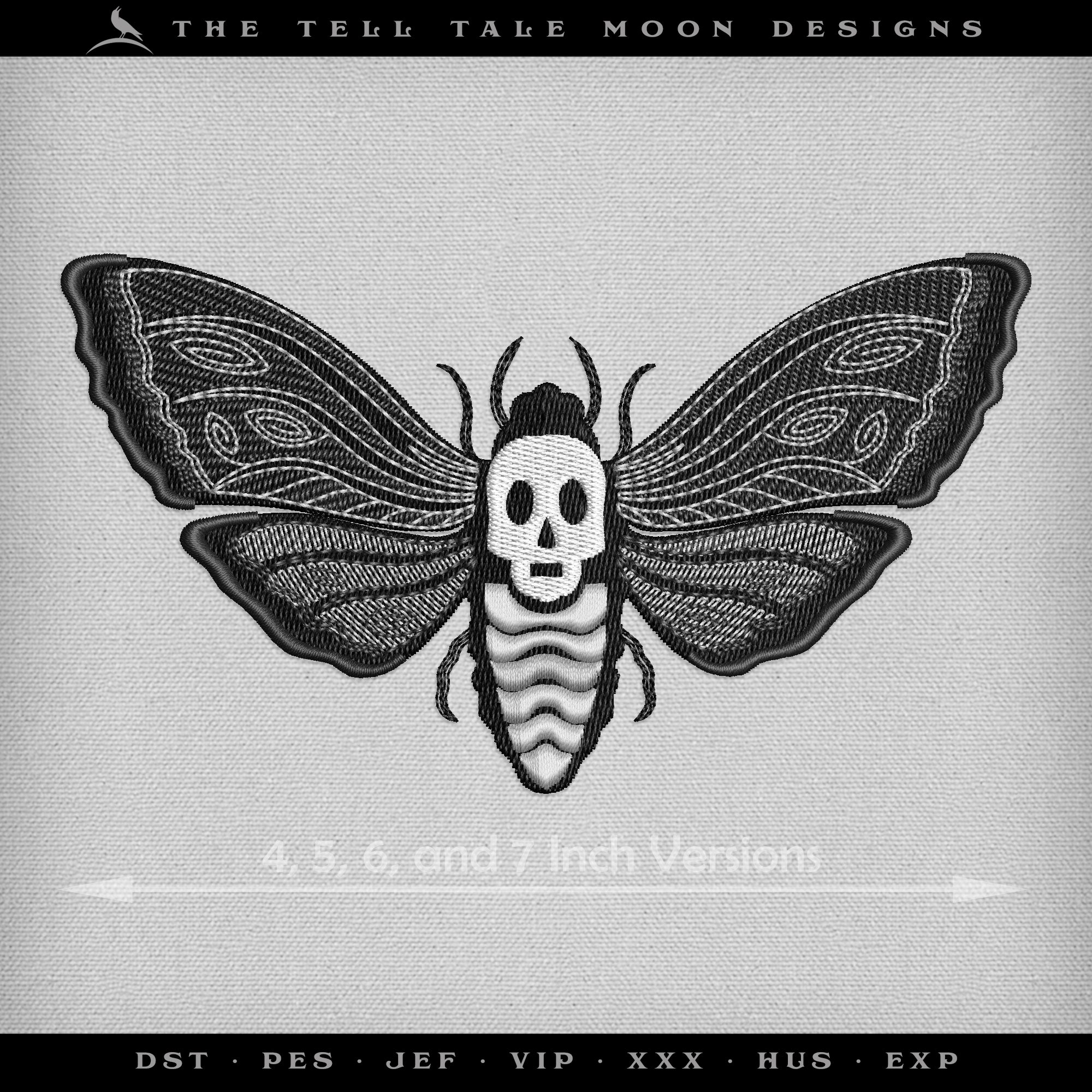 Embroidery: Horror-themed Moth - Four Sizes 4 to 7 Inches Wide