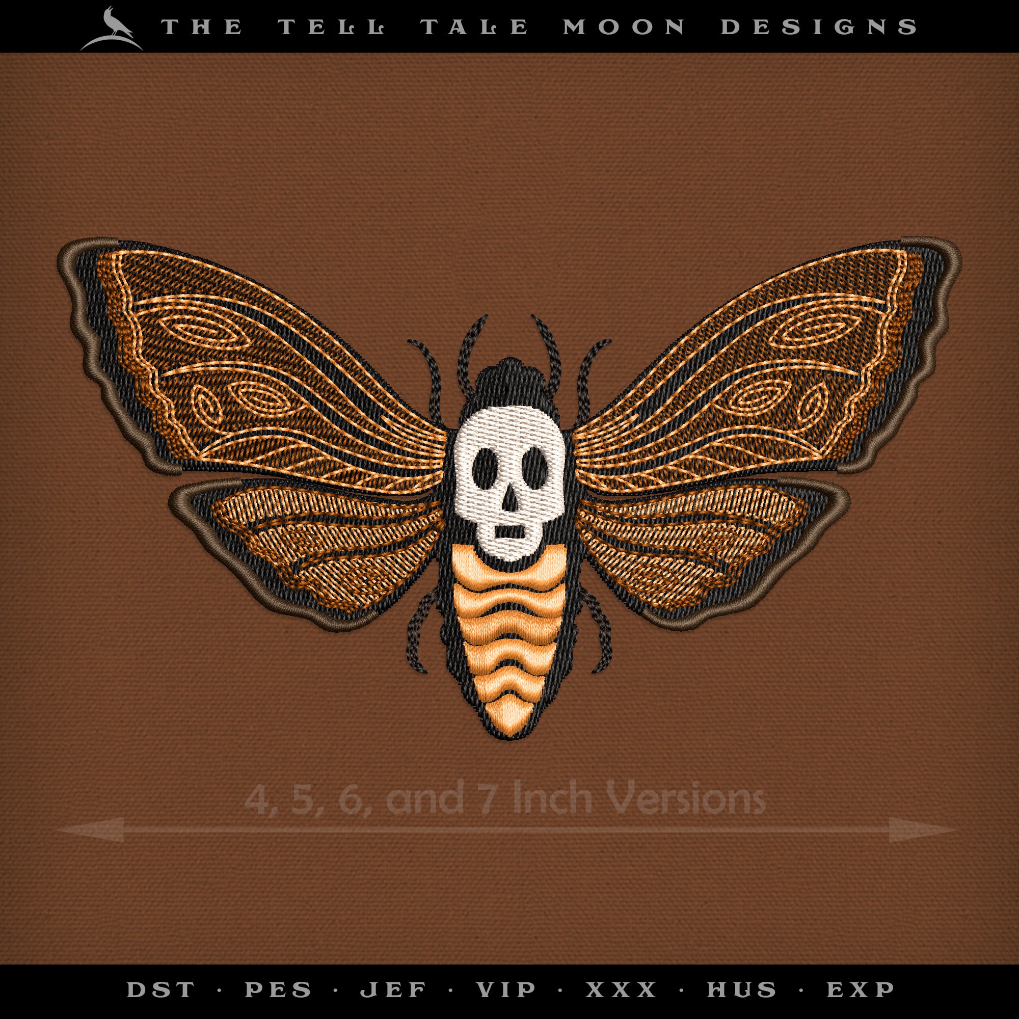Embroidery: Horror-themed Moth - Four Sizes 4 to 7 Inches Wide