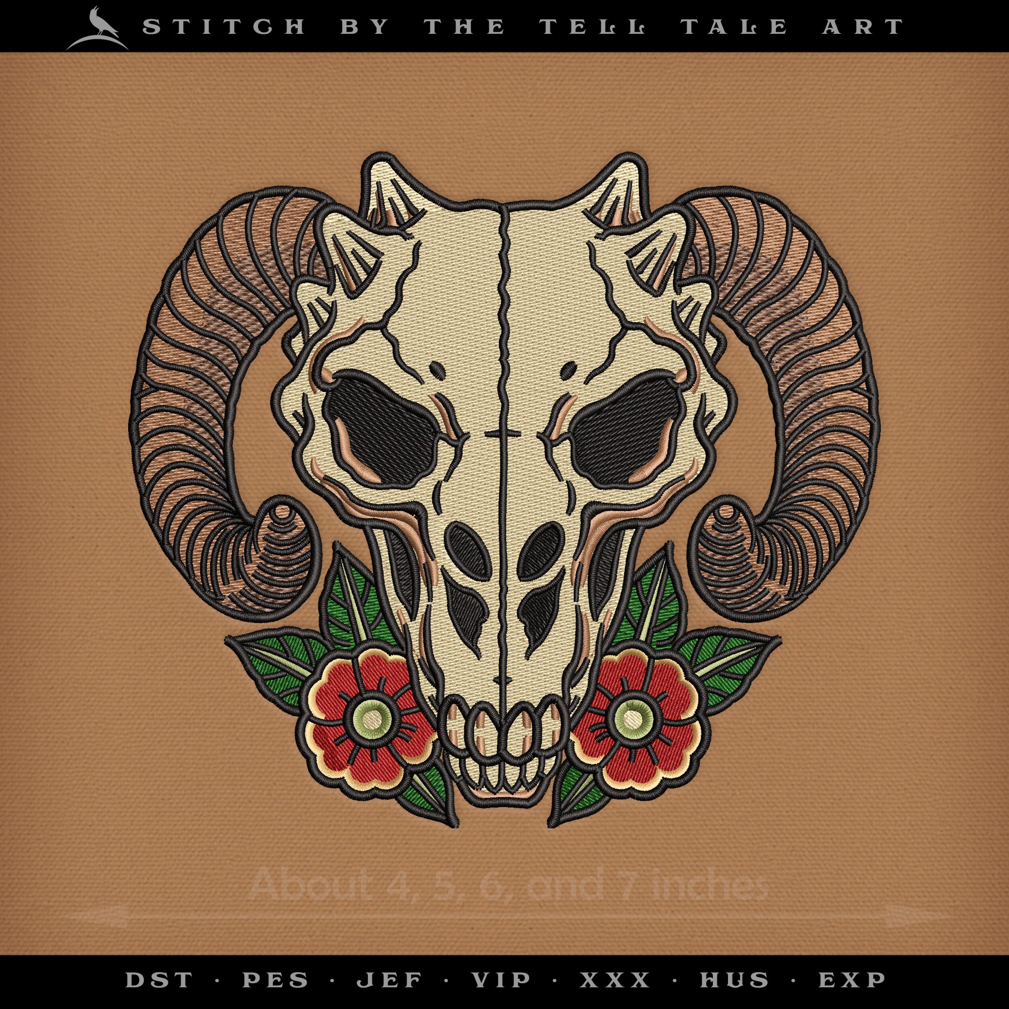 Galactic Tundra Beast Skull – Space Western Tattoo Style – Four Sizes 4 to 8 Inches