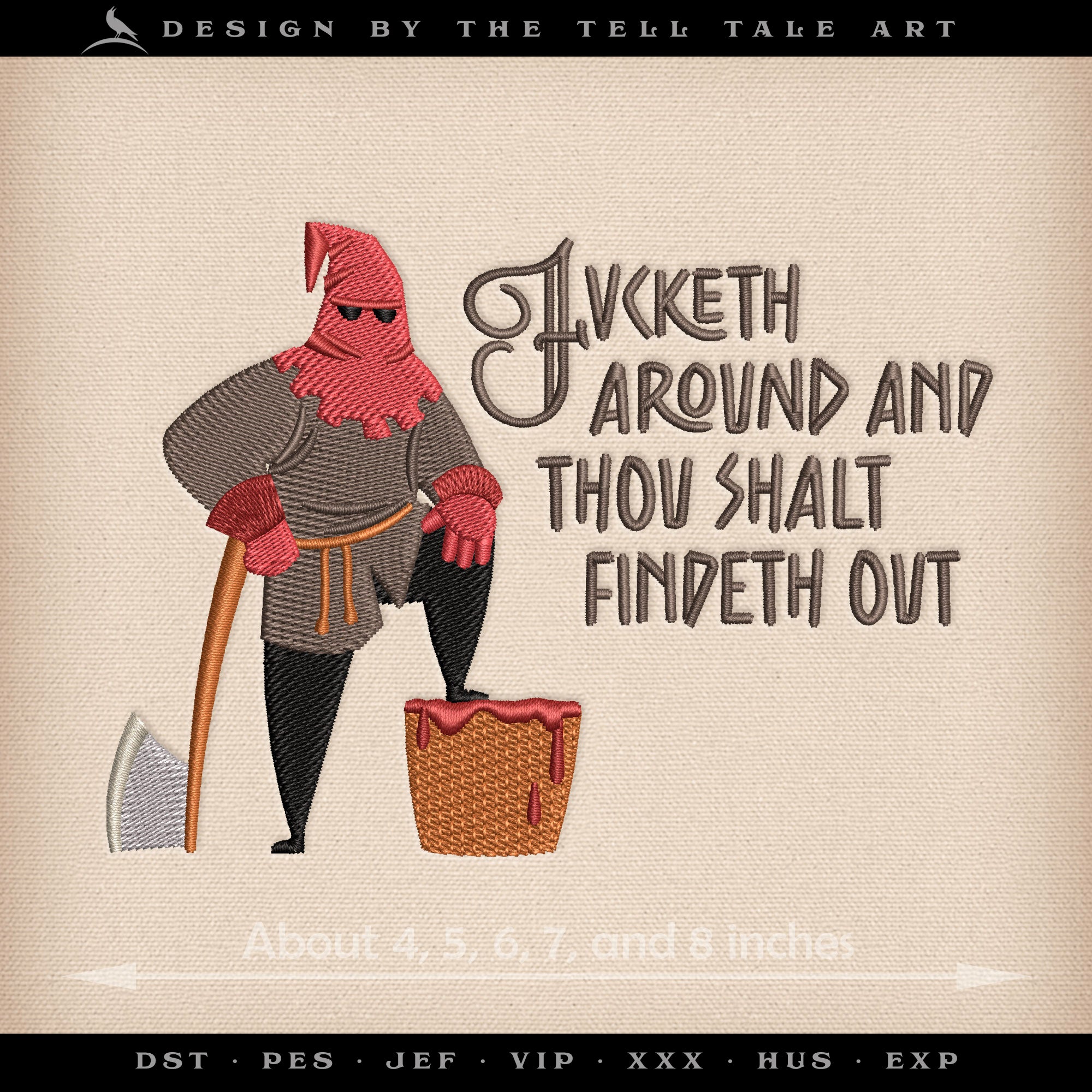 Medieval Humor Executioner - Six Sizes 4 to 8 Inches - Seven Thread Colors