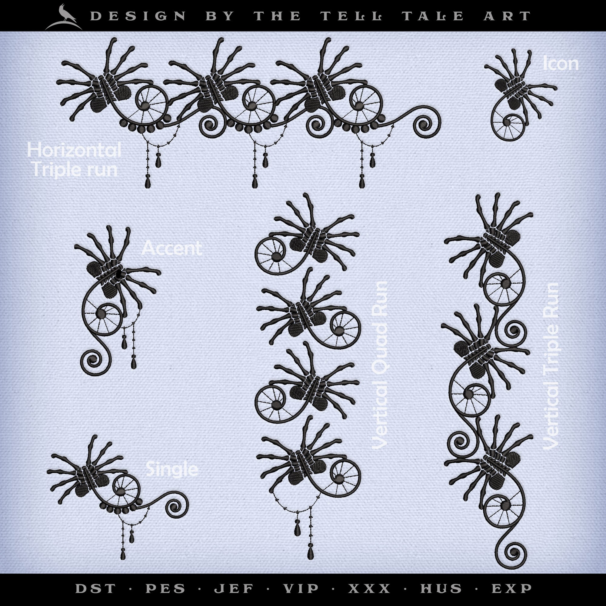 Face-hugger Lace Trim Embroidery Set – Sci-Fi Gothic Trim Designs – 2 to 12 Inches