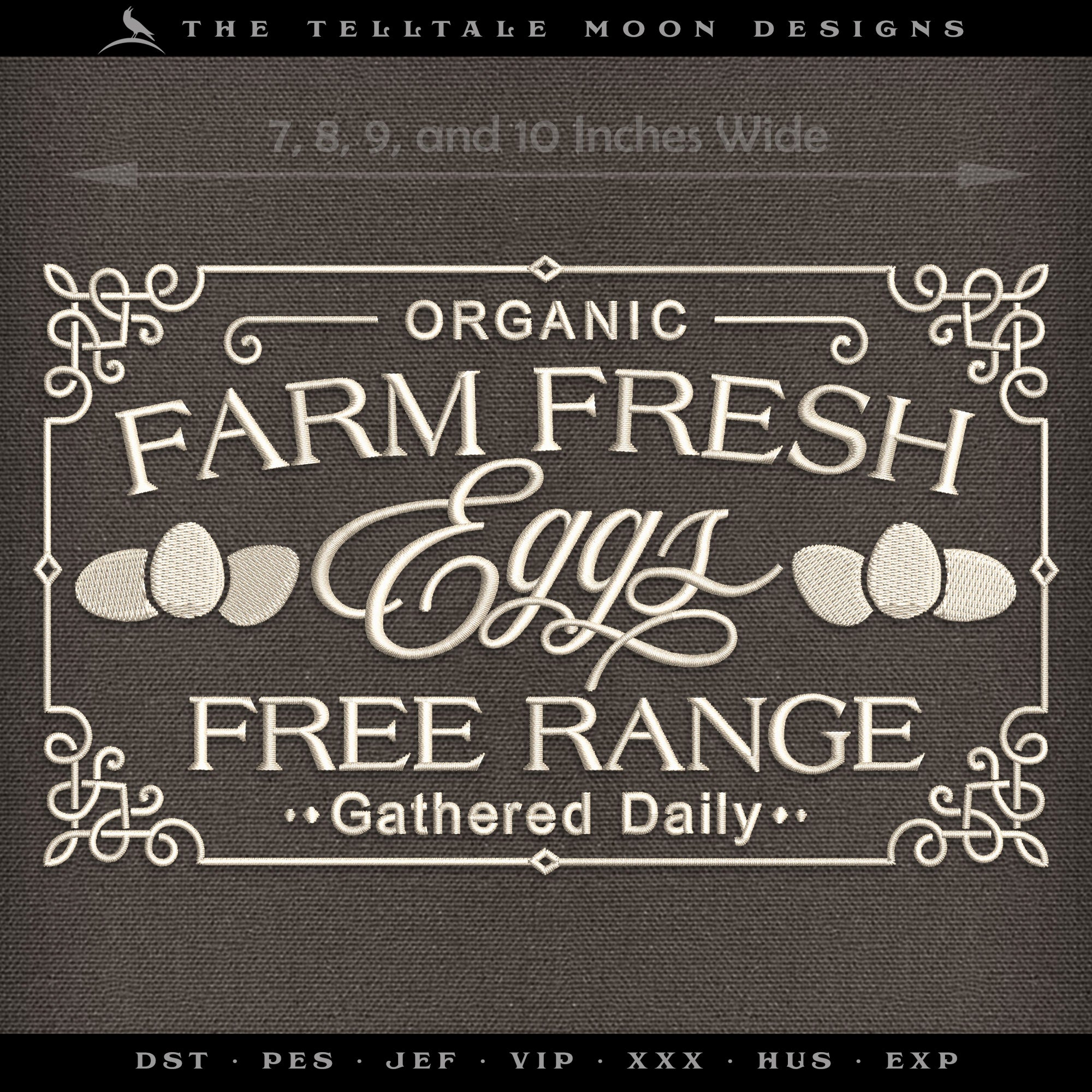 Machine Embroidery: Classic Farmhouse "Farm Fresh Eggs" Sign (7, 8, 9, and 10 Inches Wide)