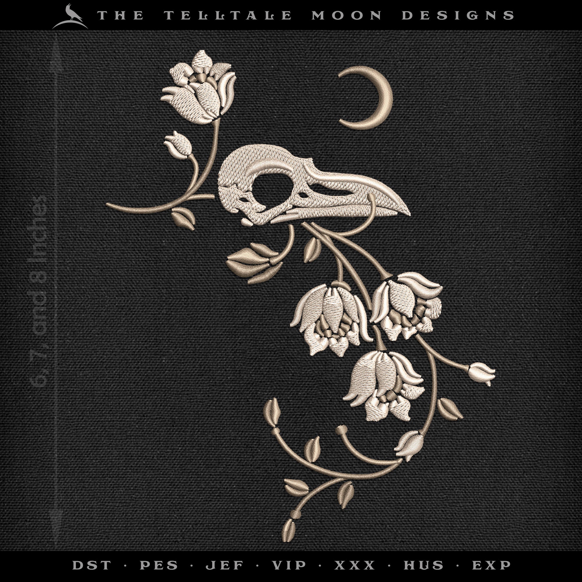 Embroidery SET of FOUR: Gothic-style Forest Spirit Bird - Three Sizes Between 5 and 7 Inches