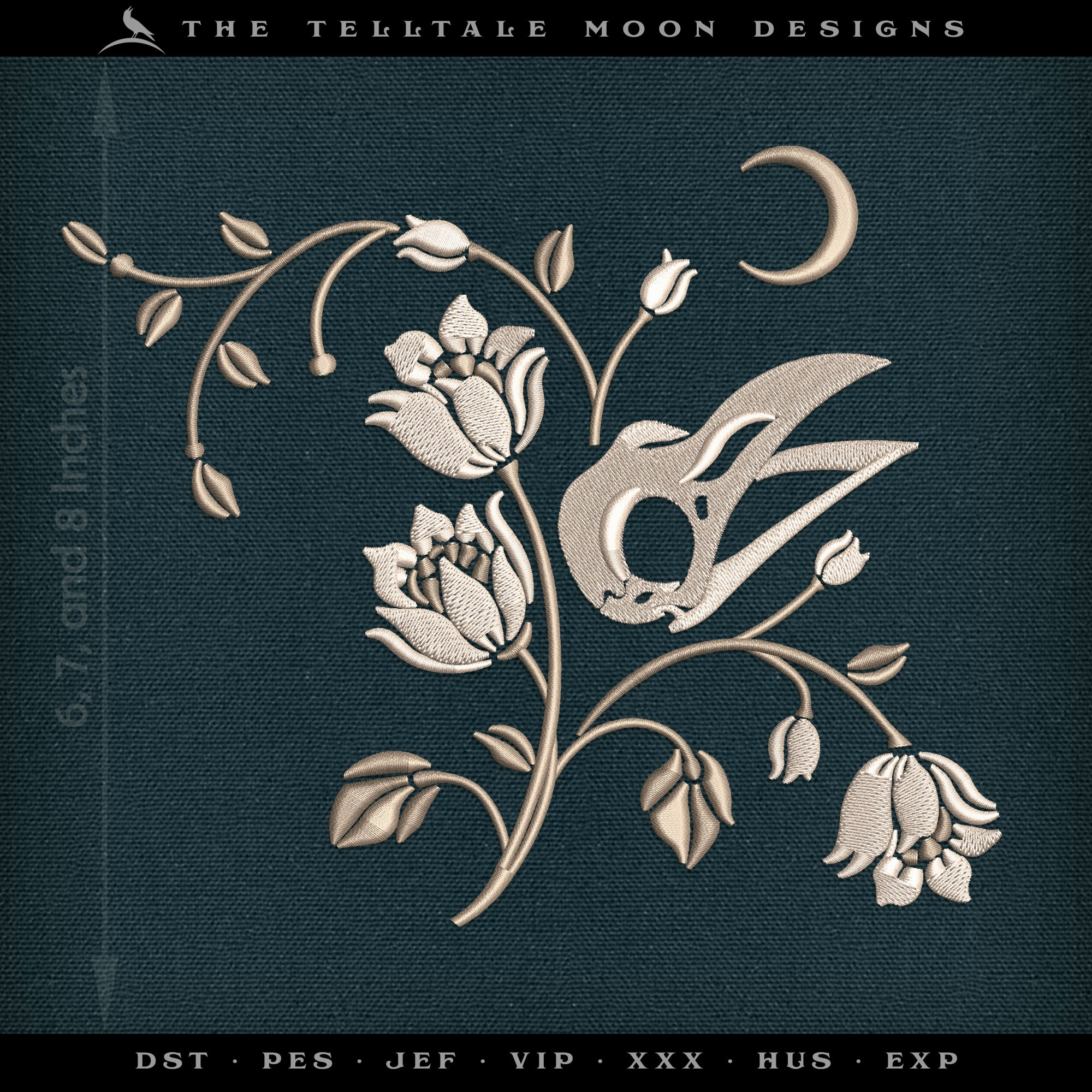 Embroidery SET of FOUR: Gothic-style Forest Spirit Bird - Three Sizes Between 5 and 7 Inches