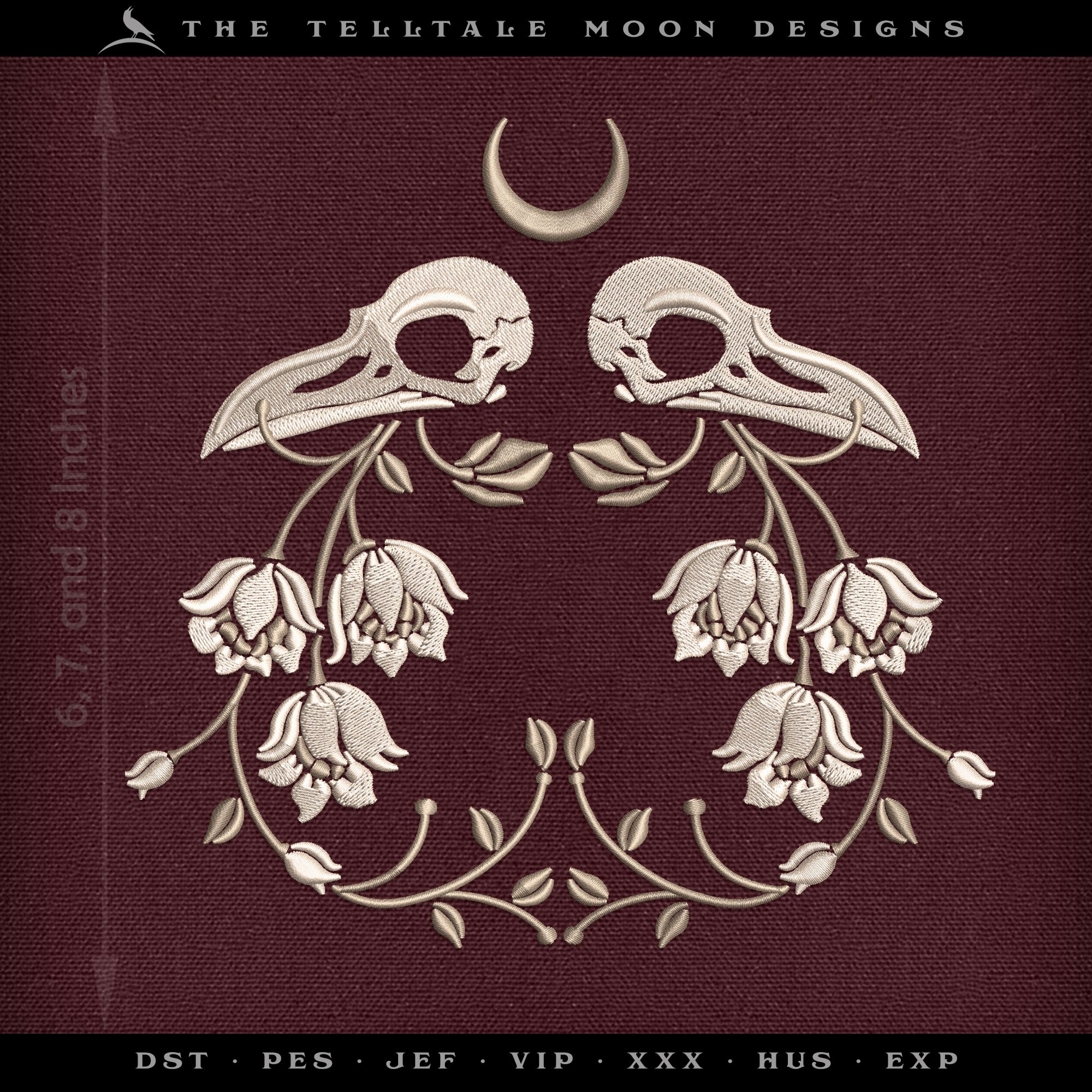 Embroidery SET of FOUR: Gothic-style Forest Spirit Bird - Three Sizes Between 5 and 7 Inches