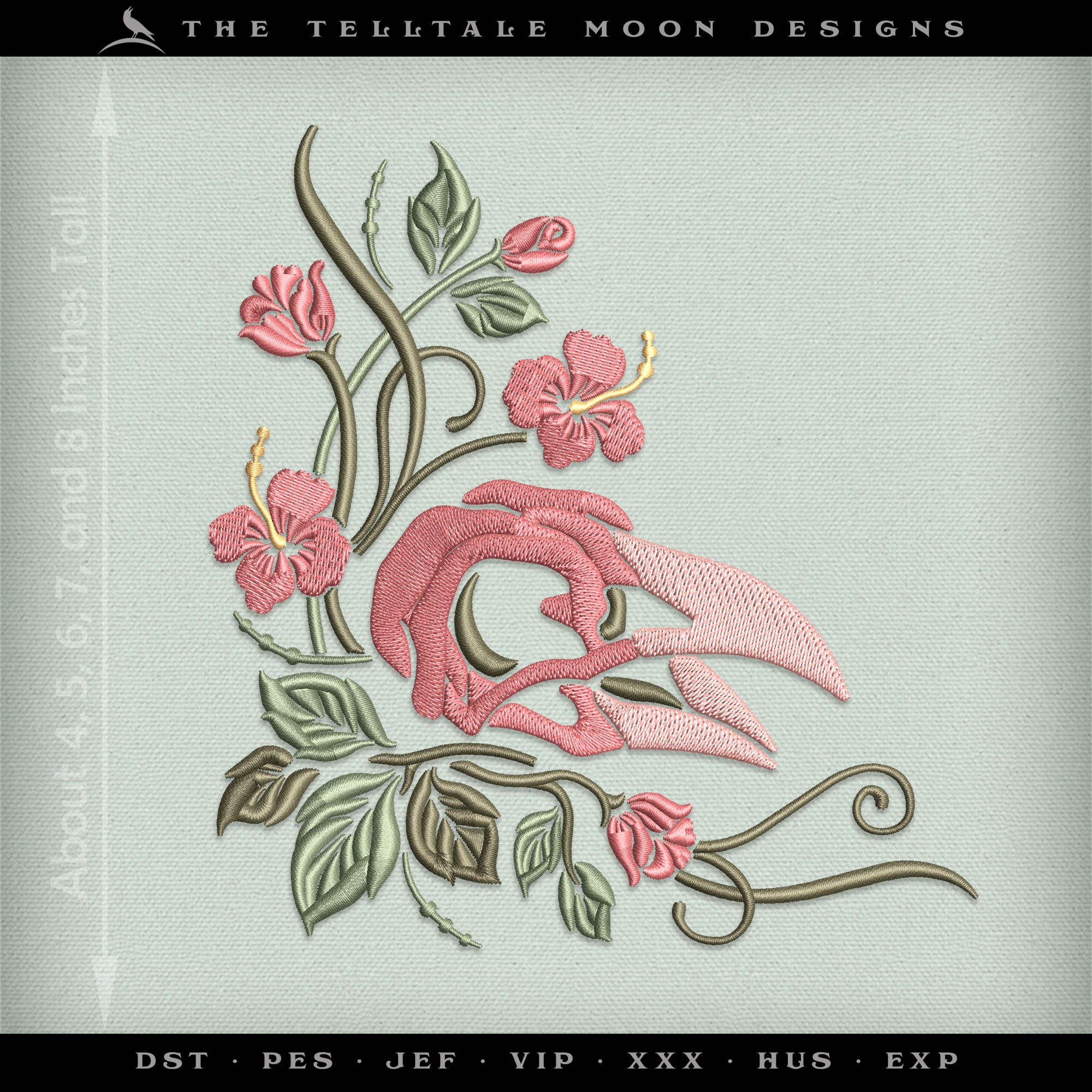 Embroidery: Floral Bird Skull - Five Sizes About 4 to 8 Inches