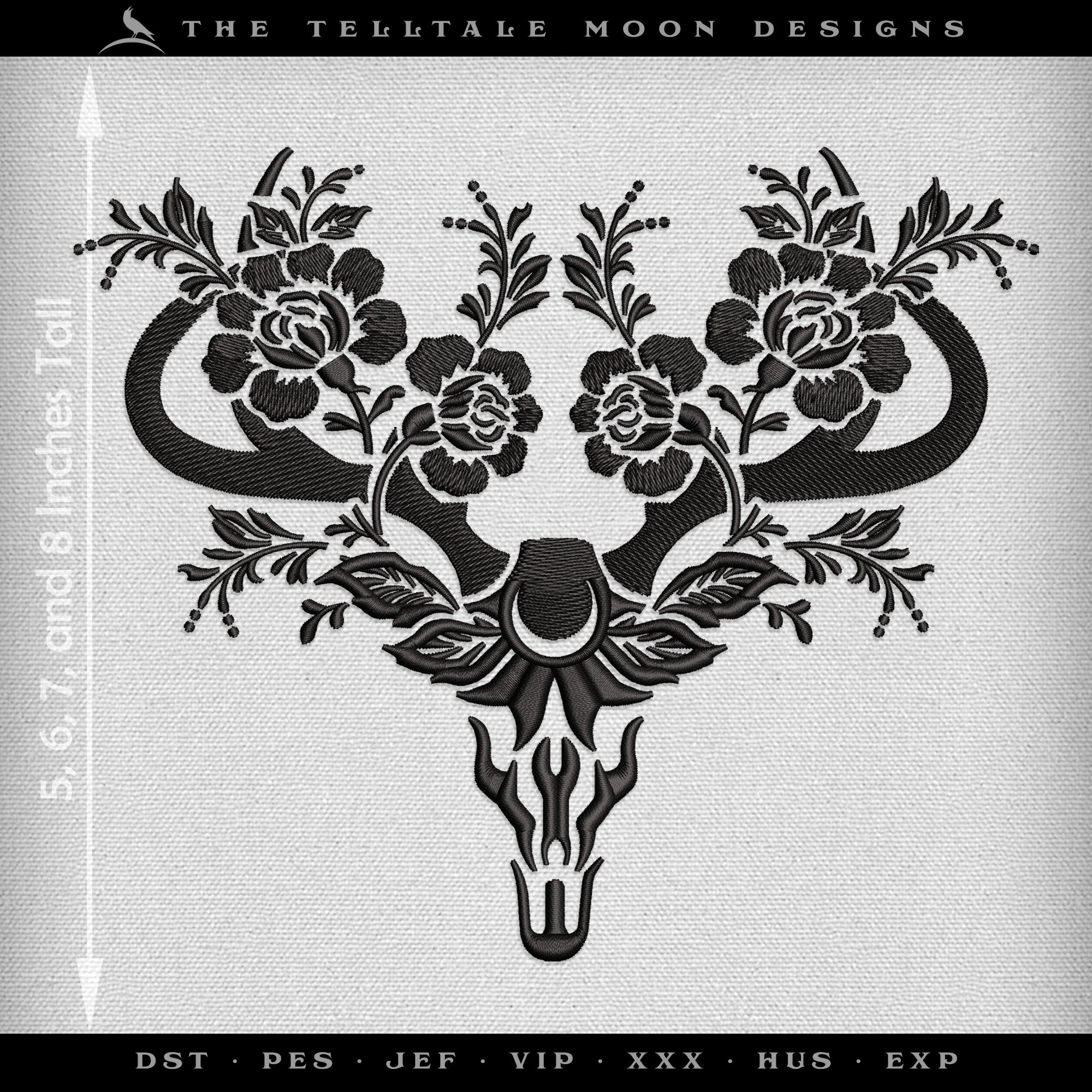 Embroidery: Gothic-style Forest Spirit Deer - Four Sizes Between 5 and 8 Inches Tall