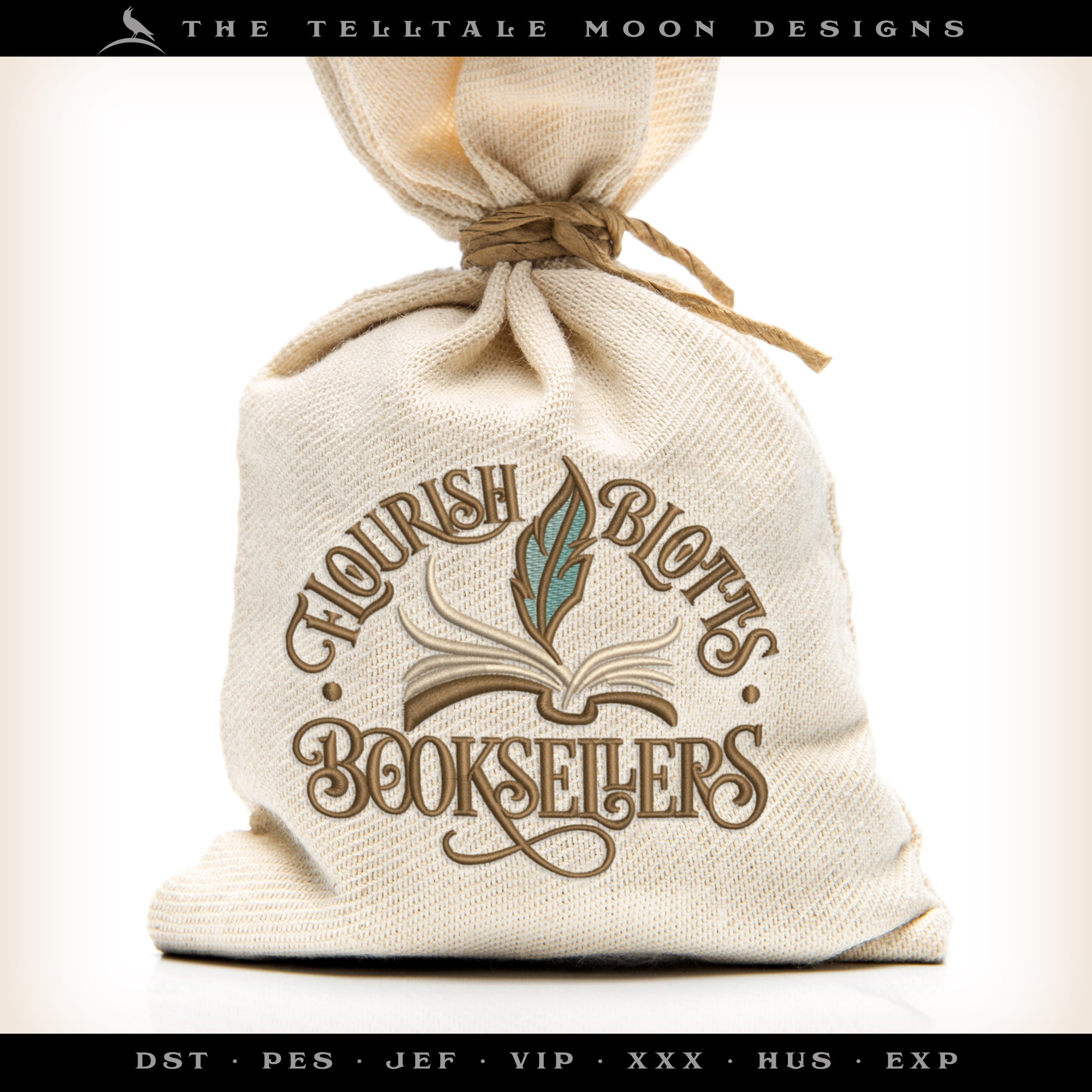 Embroidery: Magical Book Shoppe Logo in Five Sizes 4-8 Inches Wide, with Four Thread Colors