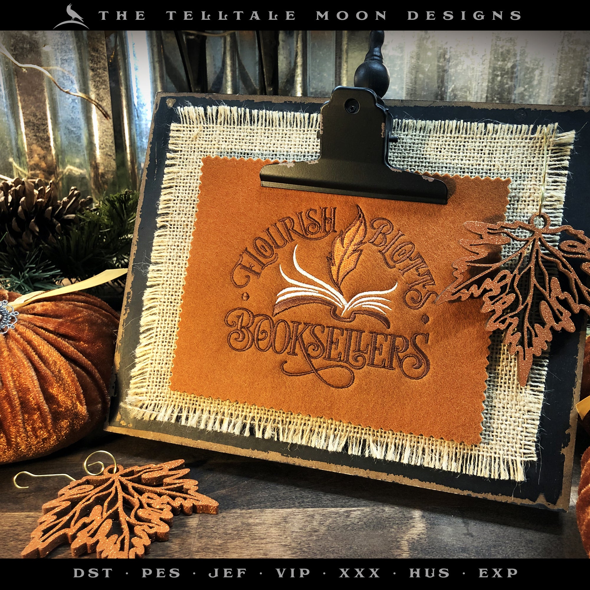 Embroidery: Magical Book Shoppe Logo in Five Sizes 4-8 Inches Wide, with Four Thread Colors