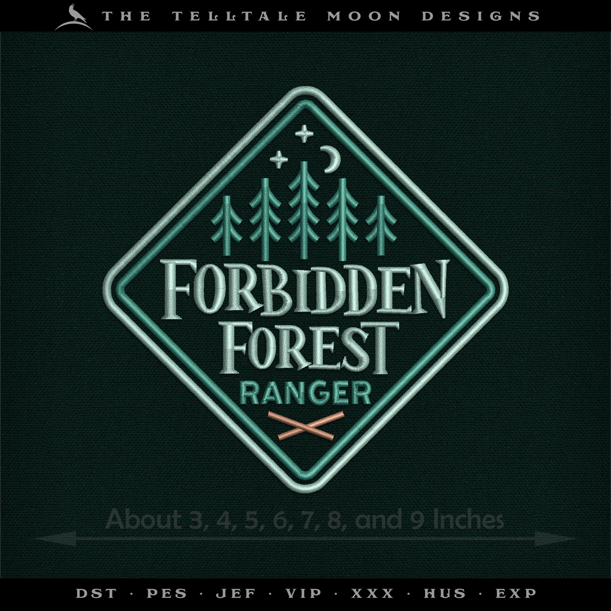 Embroidery: Wizarding Forest Ranger - Seven Sizes 3 to 9 Inches Tall - Three Thread Colors