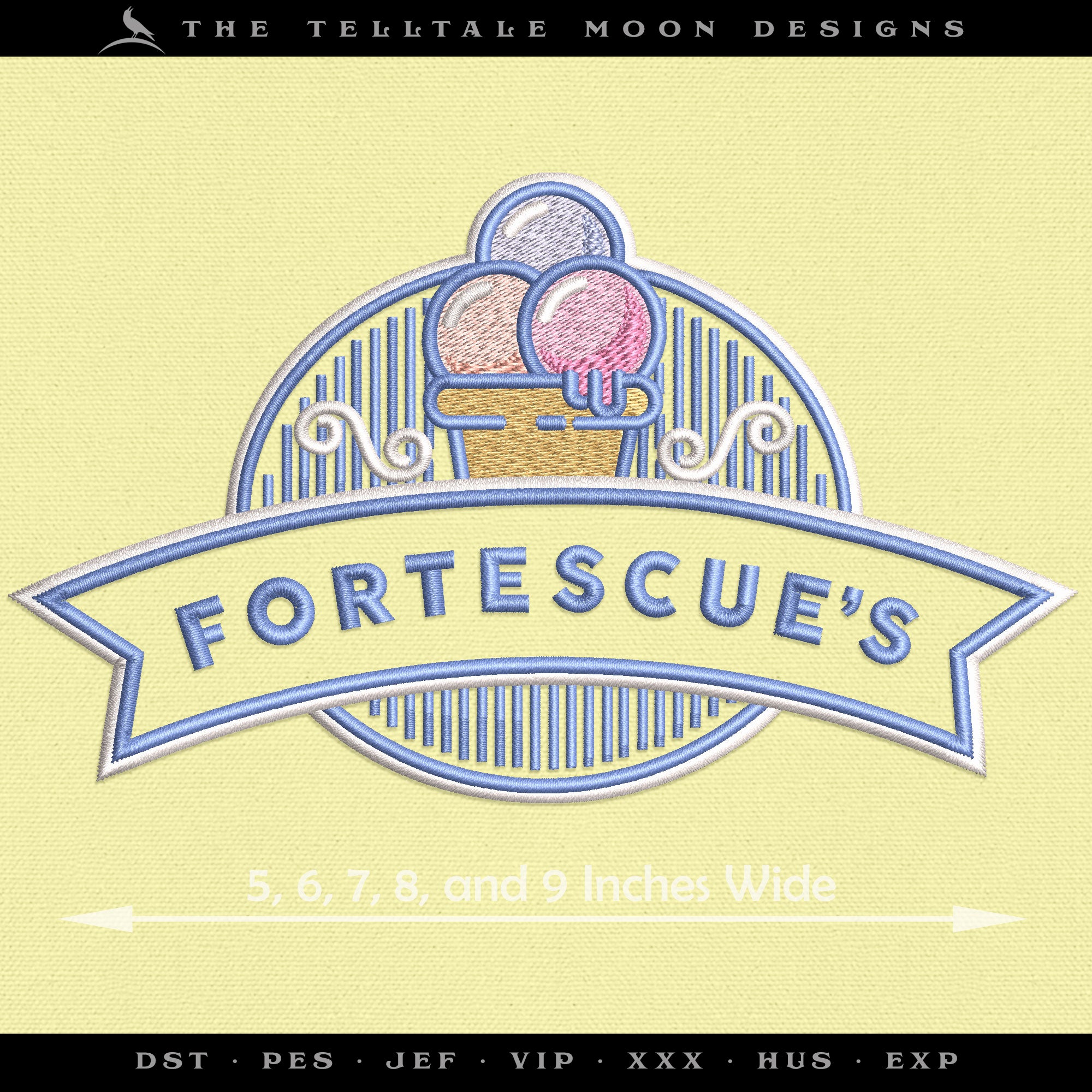 Embroidery Files: Magical Ice Cream Logo Art (Several Sizes 5 to 9 Inches Wide)