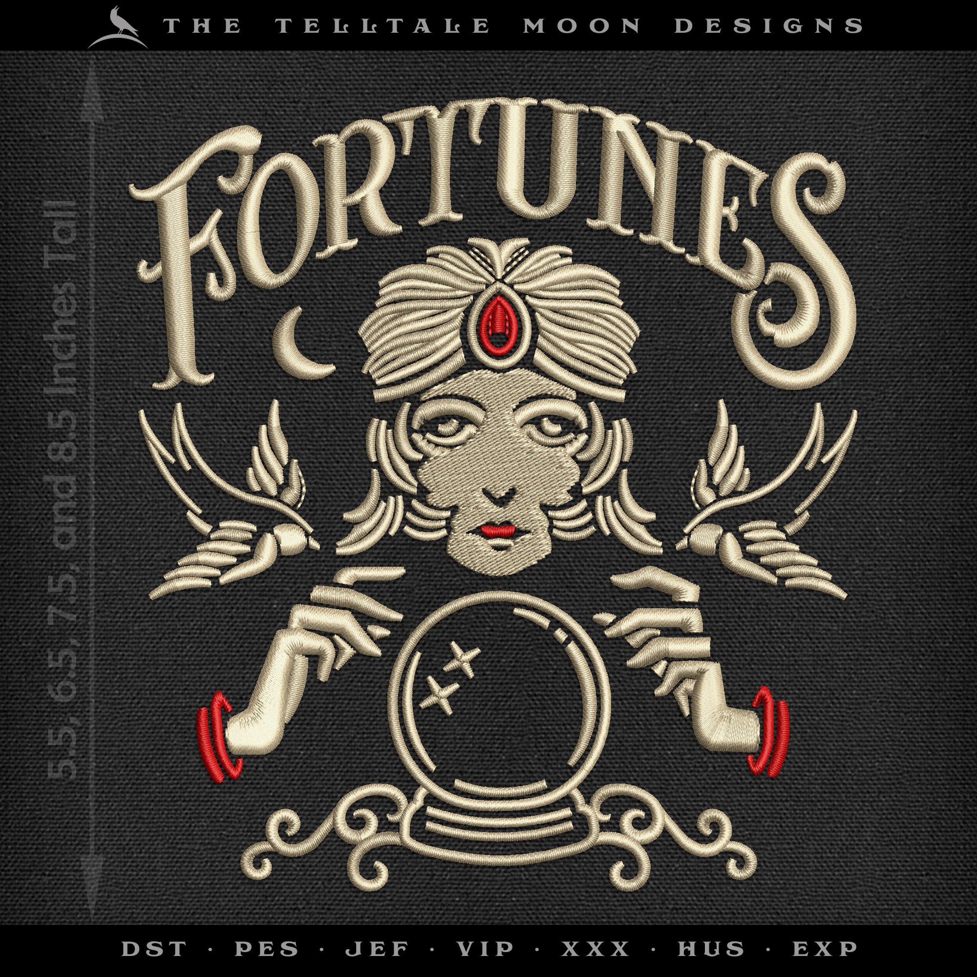 Embroidery: "Fortunes" Dark Vintage Design - Four Sizes 5.5 to 8.5 Inches