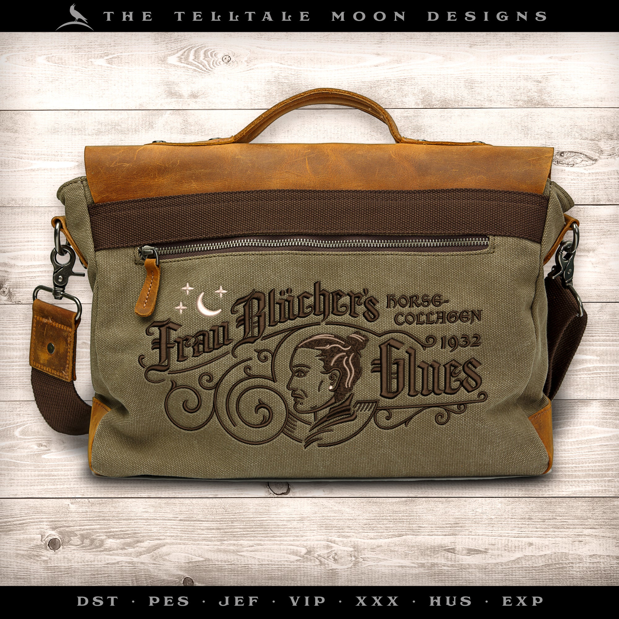 Embroidery: "Frau Blucher's Glues" Frankenstein-inspired Humor - Six Sizes About 6 to 11 Inches