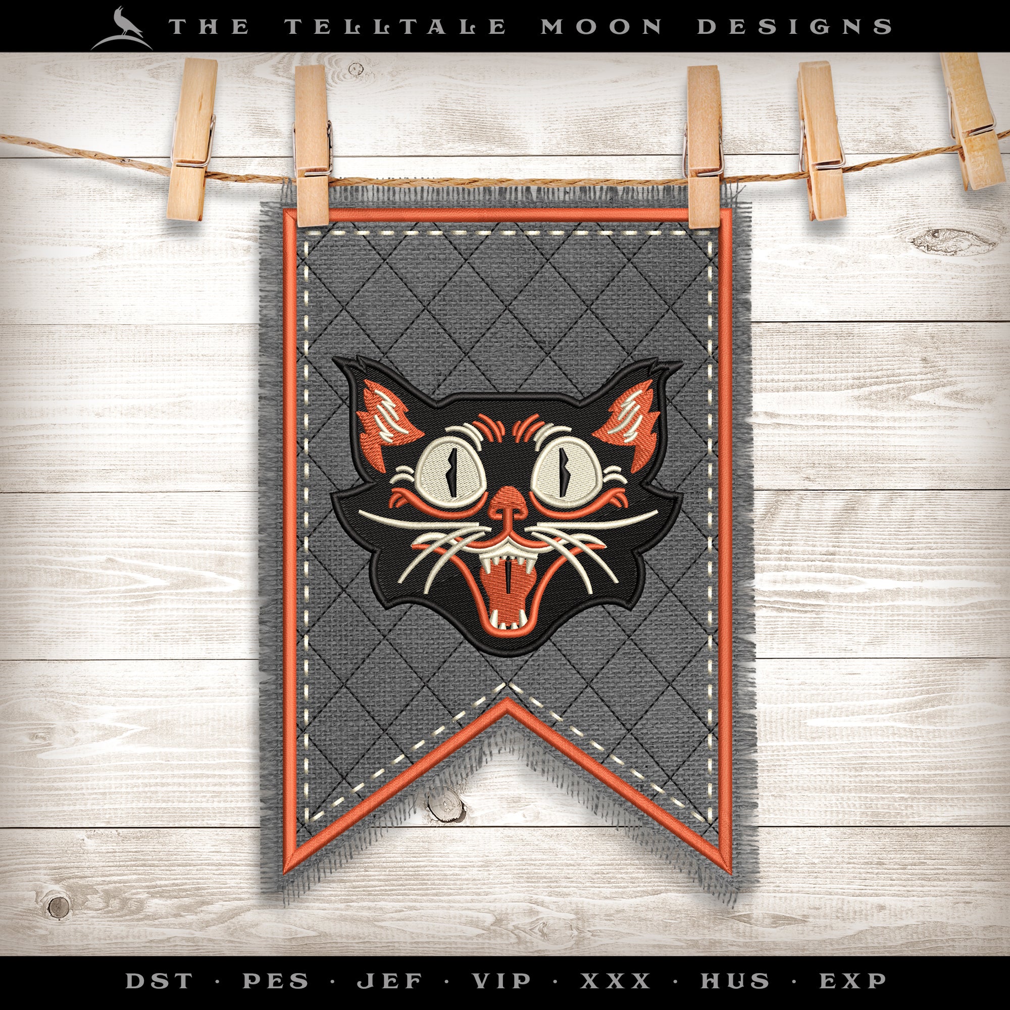 Embroidery: Retro Halloween Cat Set v.1 Includes Both the Design and the Pennant Embroidery