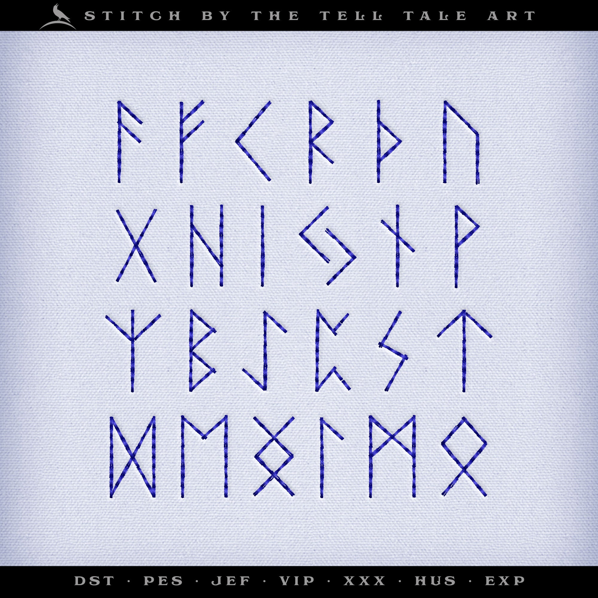 Basic Futhark Rune Alphabet Set – 24 Runes – Two Line Art Styles: Satin & Faux Floss