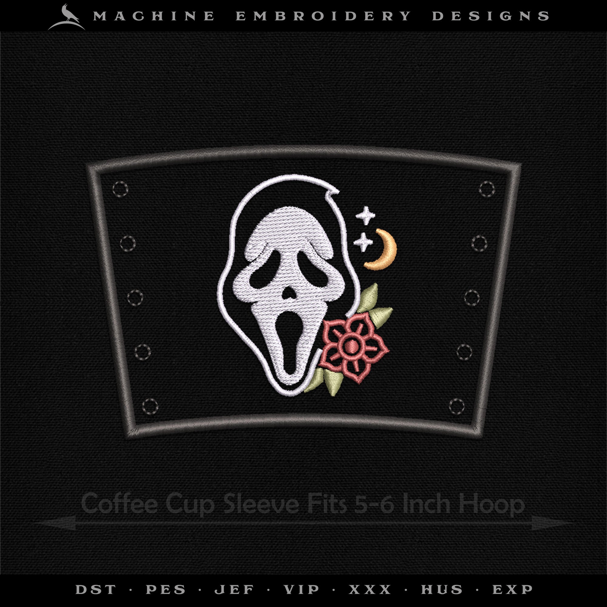Embroidery: Ghostly Tattoo-style Set - Icon, Keychain, and Coffee Sleeve
