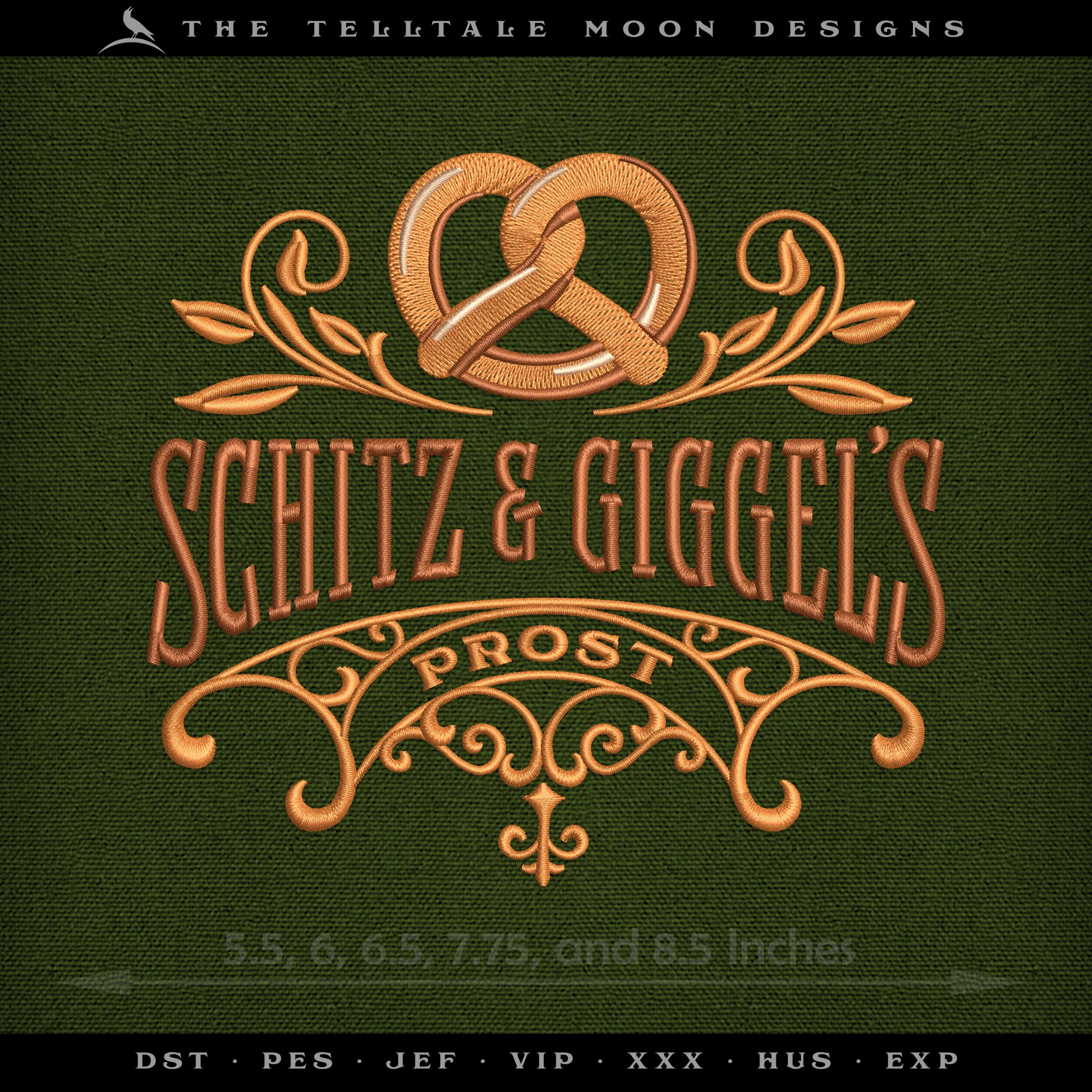 Embroidery: "Schitz & Giggels" Humor, Fun for Beer Fests, Man Caves, Kitchens - Five Sizes 5.5 to 8.5 Inches