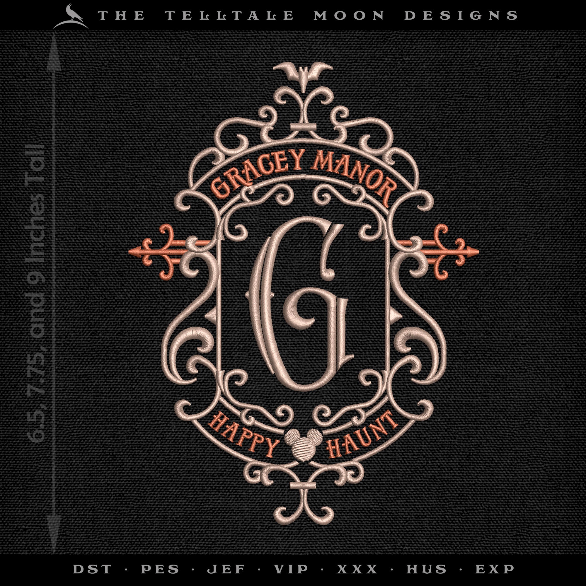 Embroidery: Gothic Gracey Mansion Monogram - Four Sizes 6.5 to 10.5 Inches